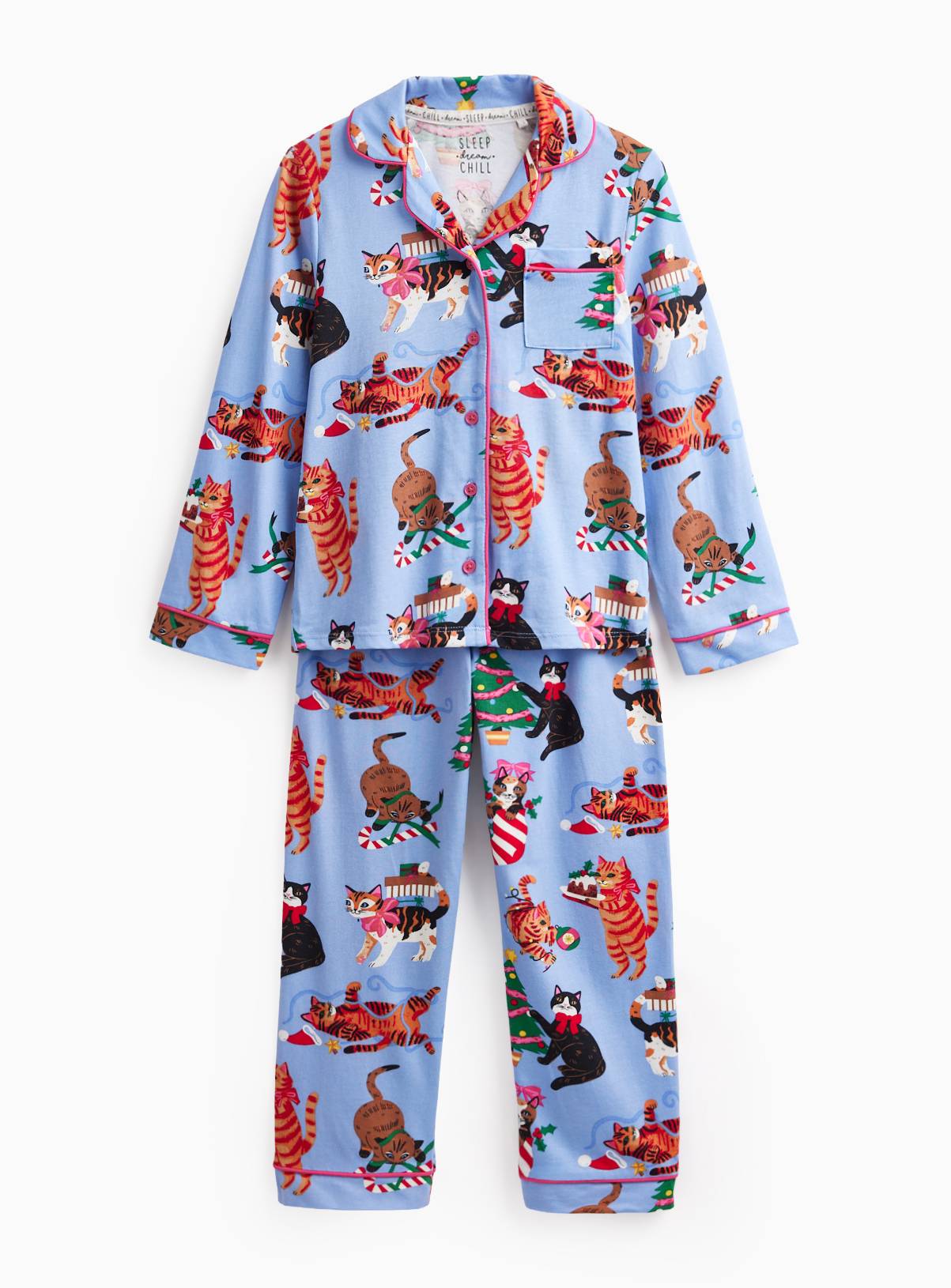Blue Christmas Cats Traditional Pyjama Set 1-2 years - Image 2