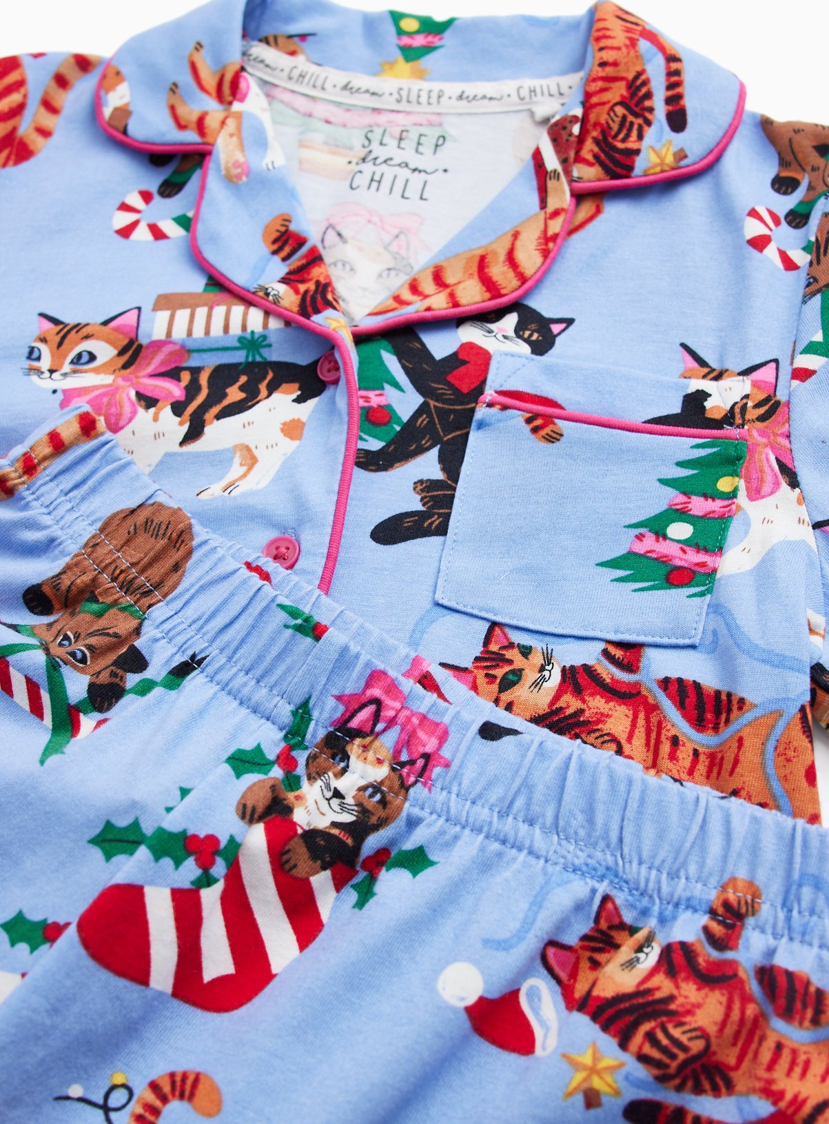 Blue Christmas Cats Traditional Pyjama Set 1-2 years - Image 3 thumbnail