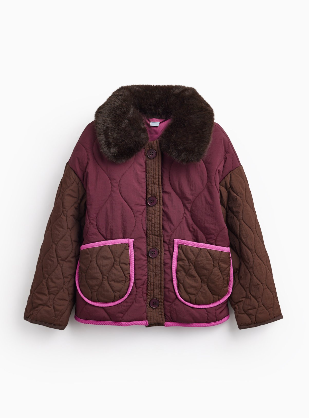 Brown Quilted Detachable Faux Fur Collar Jacket 15-16 years - Image 1 thumbnail