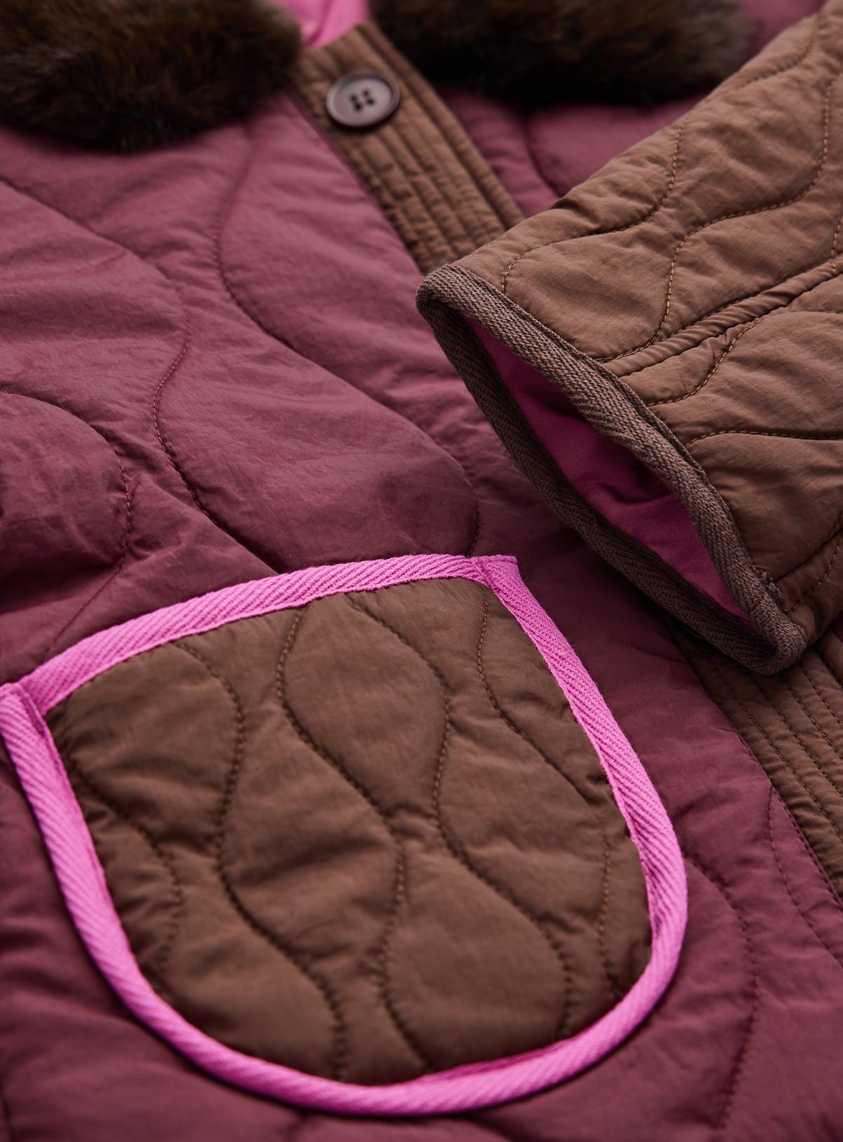 Brown Quilted Detachable Faux Fur Collar Jacket 15-16 years - Image 2