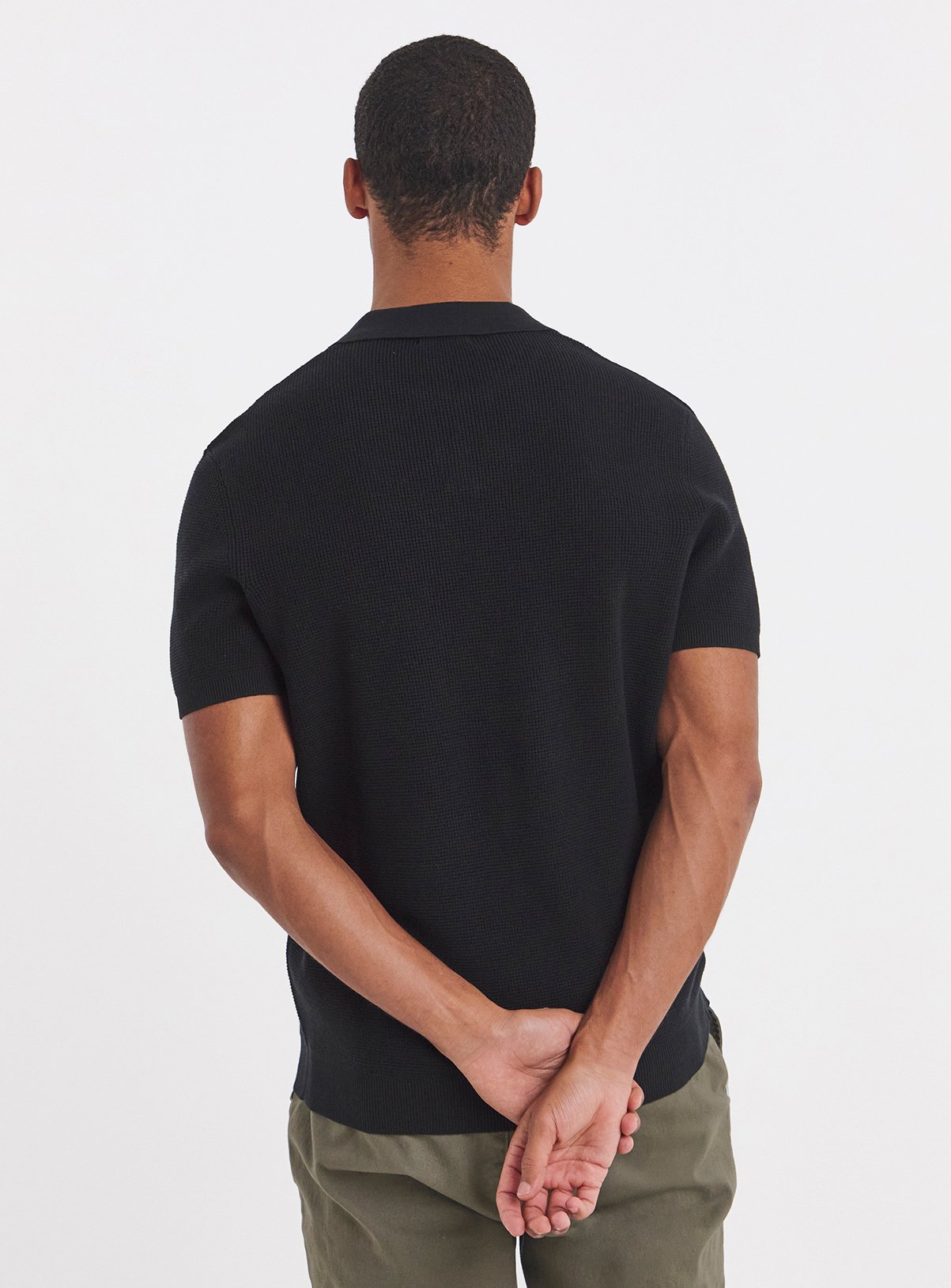JACAMO Open Neck Knitted Textured Polo Black L - Image 2 thumbnail