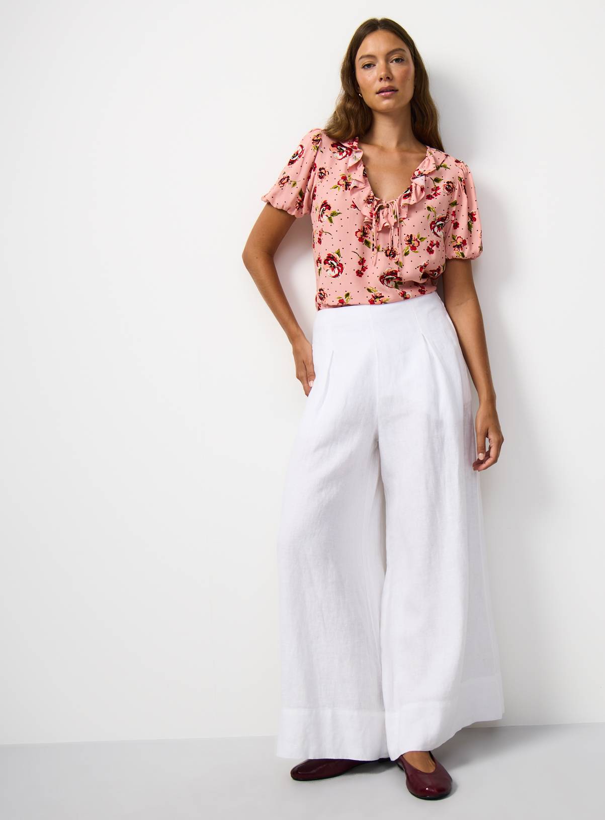 Pink Floral Print Ruffle Detail Tea Top 10 - Image 3