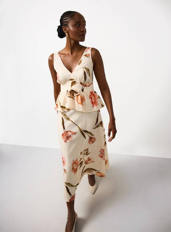 Cream Floral Print V Neck Midaxi Dress 22