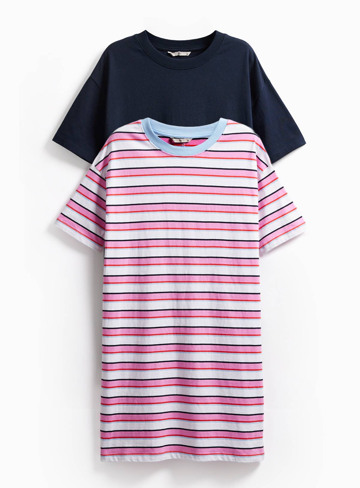 Pink Stripe & Navy Jersey Mini Dresses 2 Pack 14 - Image 1