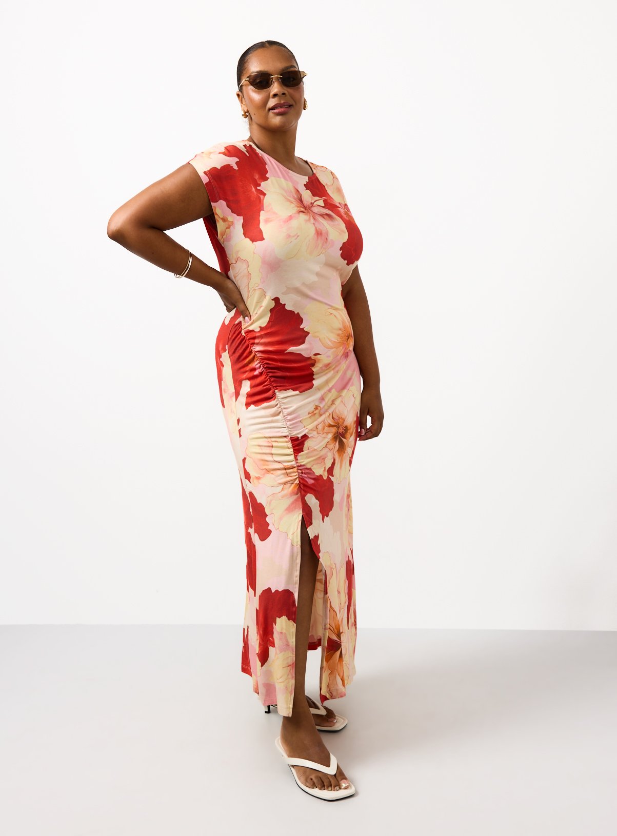 Pink Floral Print Sleeveless Midaxi Summer Dress 20 - Image 2 thumbnail