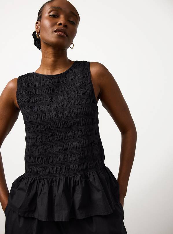 Black Poplin Shirred Sleeveless Co-ord Top 10