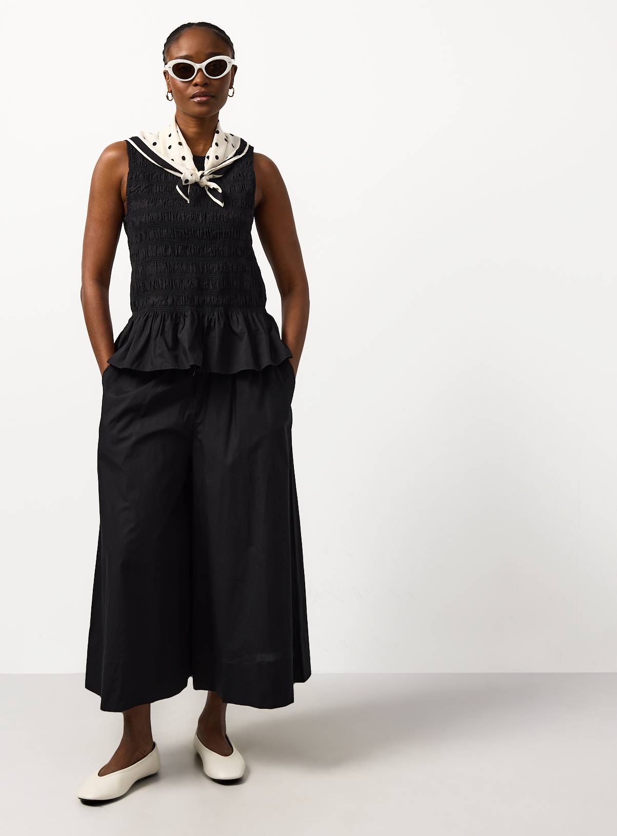 Black Poplin Shirred Sleeveless Co-ord Top 10 - Image 2