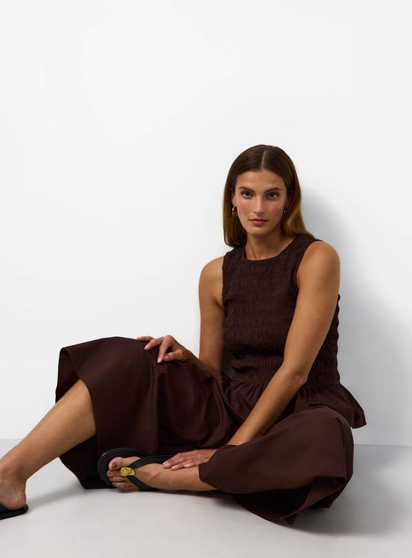 Brown Poplin Shirred Sleeveless Co-ord Top 22
