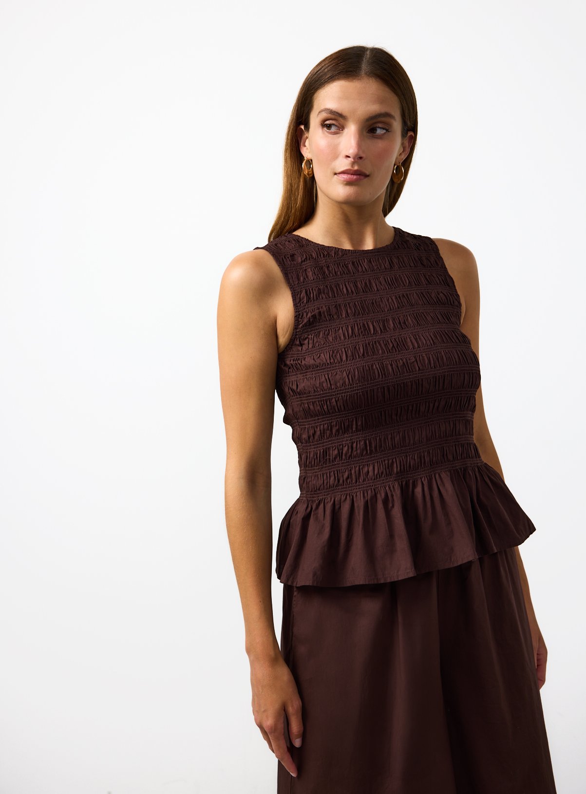 Brown Poplin Shirred Sleeveless Co-ord Top 22 - Image 2 thumbnail