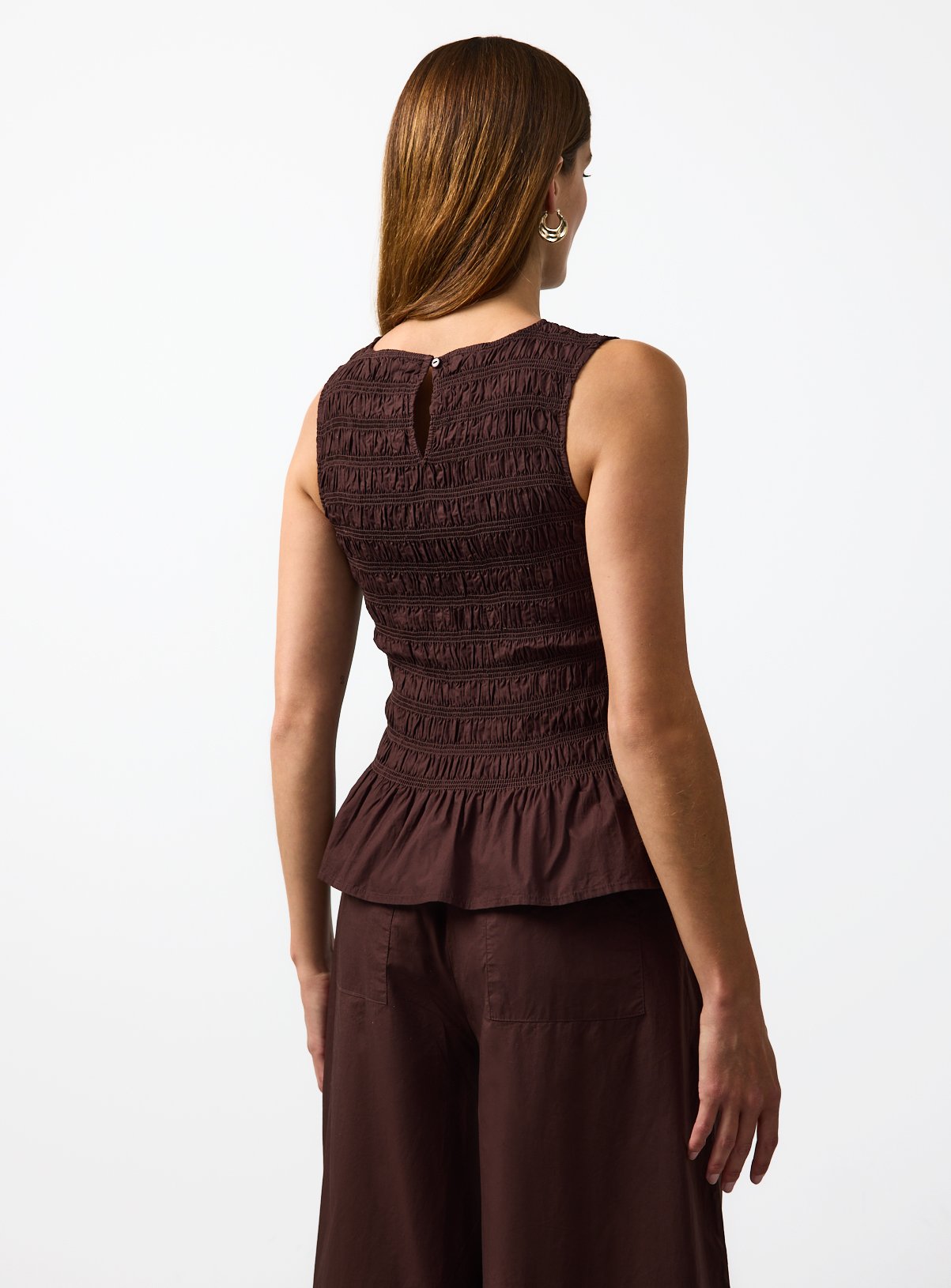Brown Poplin Shirred Sleeveless Co-ord Top 22 - Image 4 thumbnail