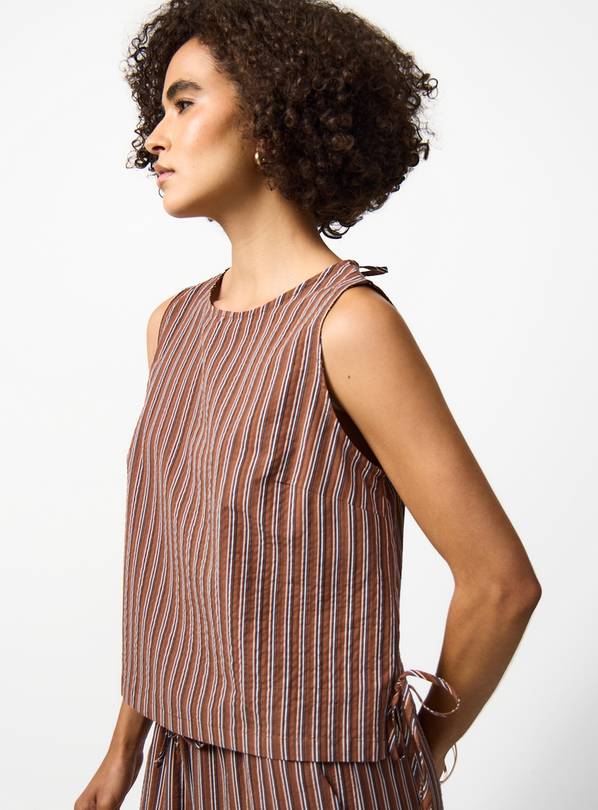 Brown Stripe Print Sleeveless Co-ord Shell Top 8