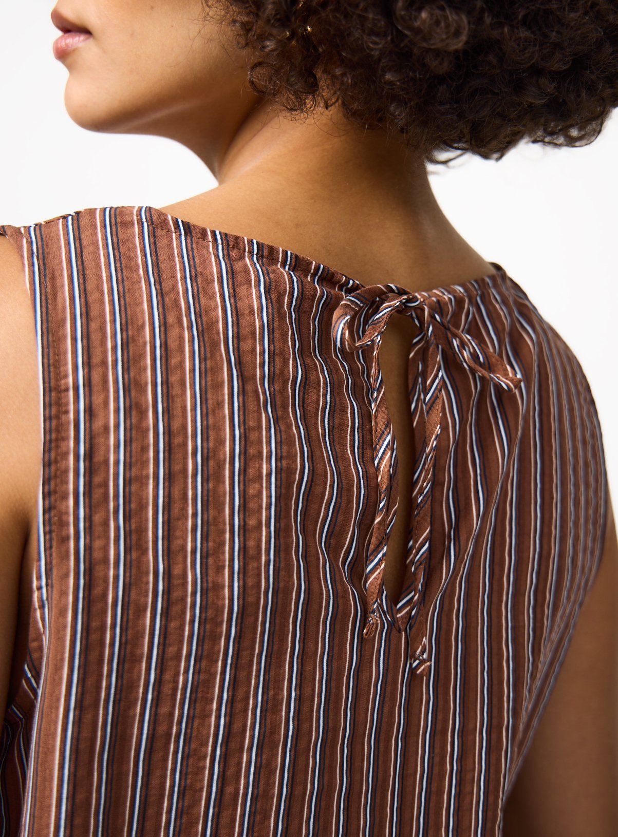 Brown Stripe Cotton Sleeveless Tie Side Shell Top Co-ord 14 - Image 3 thumbnail