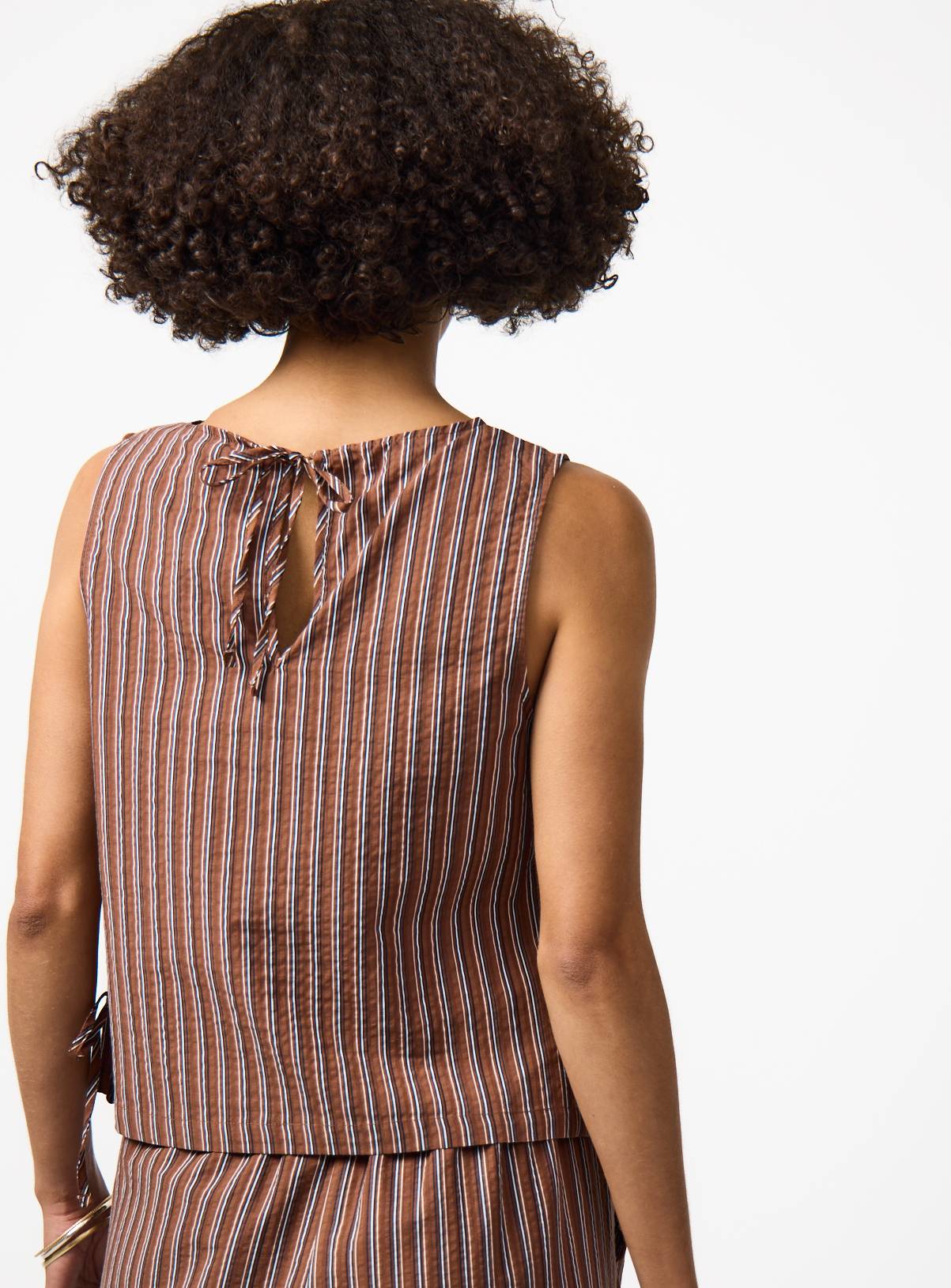 Brown Stripe Cotton Sleeveless Tie Side Shell Top Co-ord 14 - Image 4