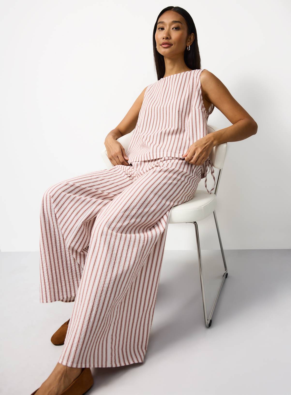 Cream Stripe Print Sleeveless Co-ord Shell Top 18 - Image 2