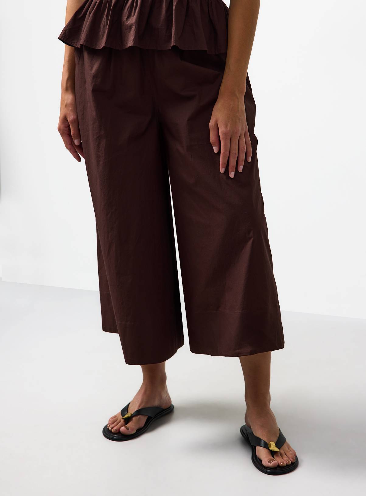 Brown Wide Leg Poplin Palazzo Trousers 18 - Image 1