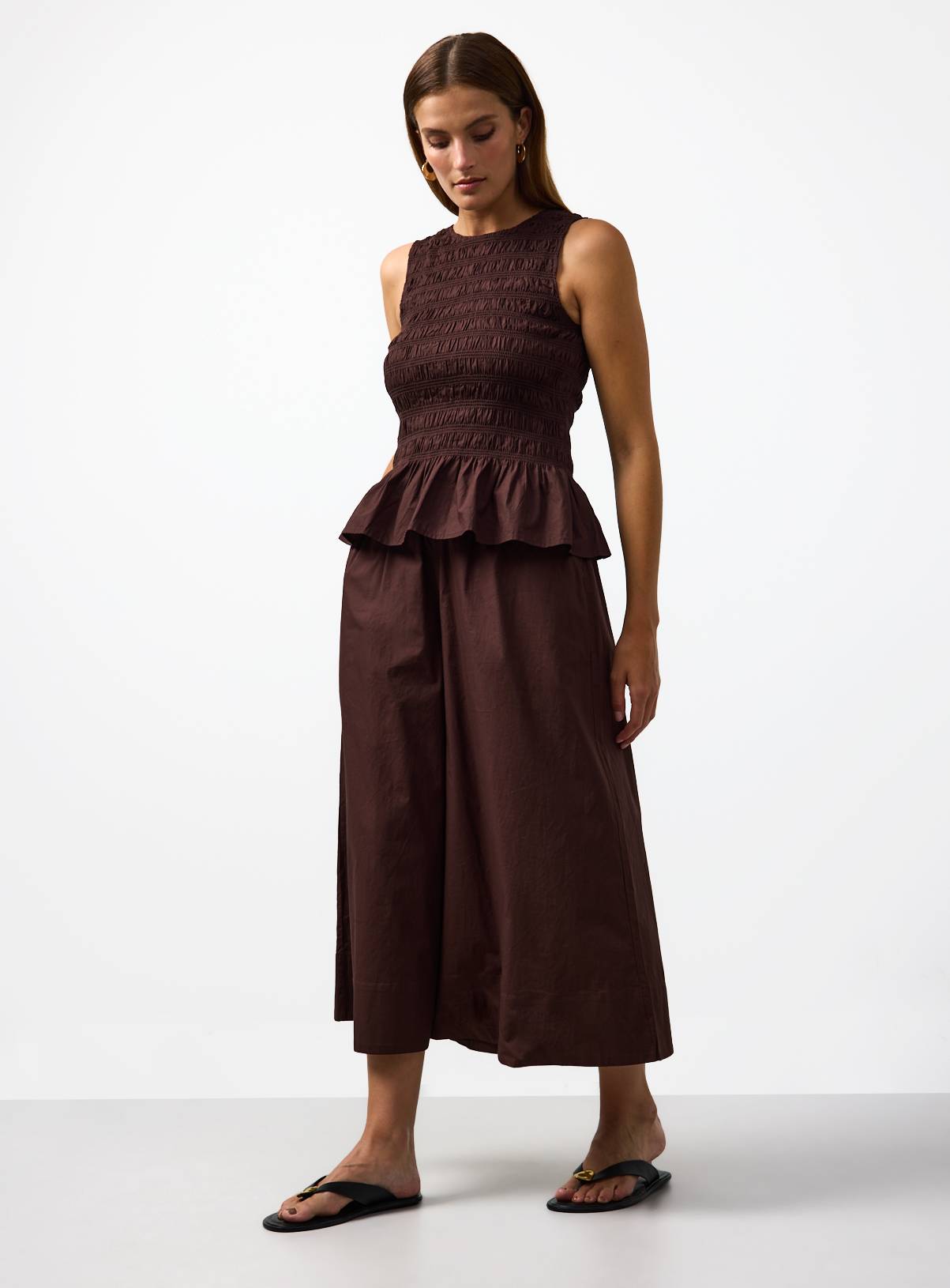 Brown Wide Leg Poplin Palazzo Trousers 18 - Image 2