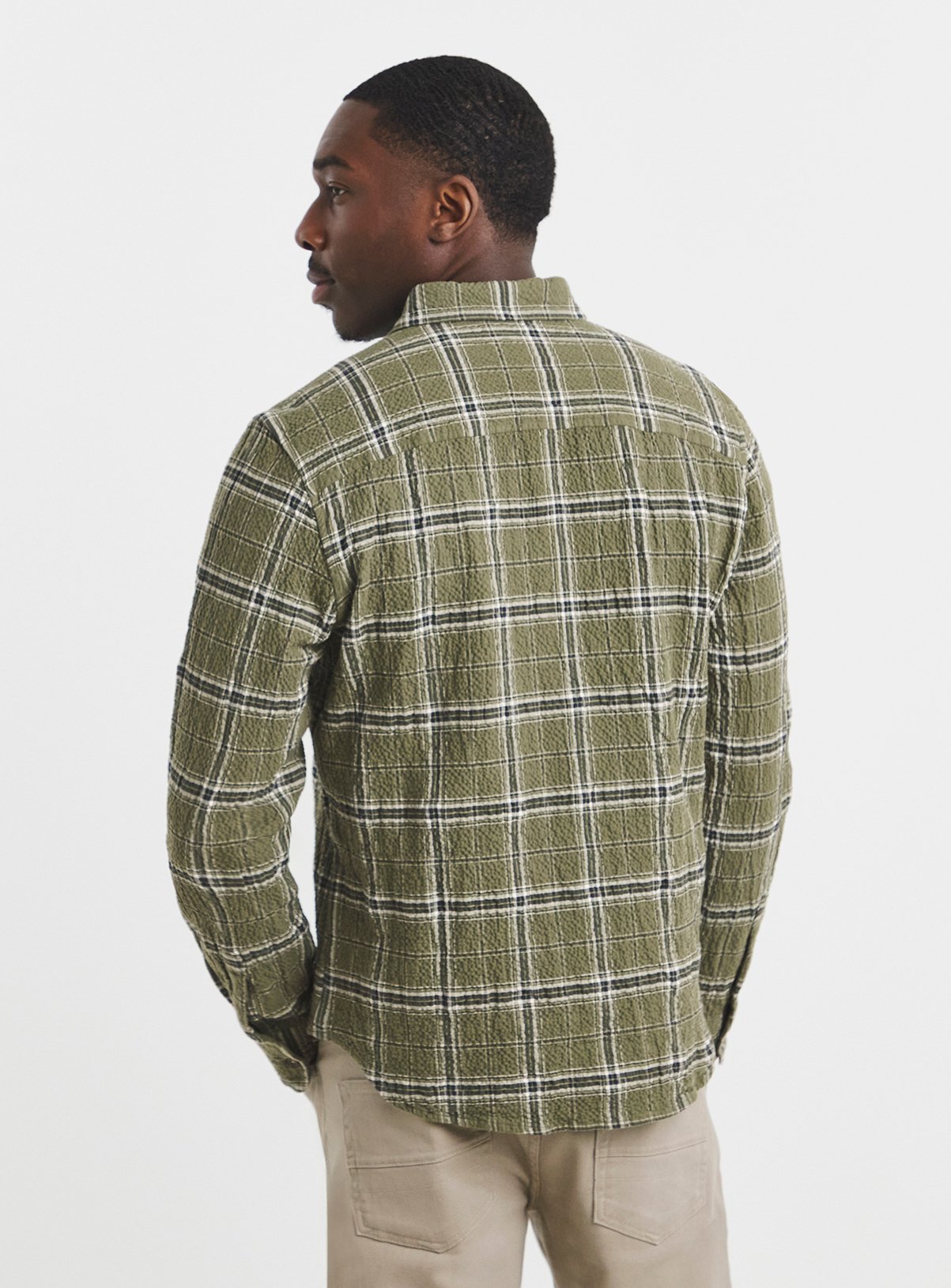 JACAMO Seersucker Check Long Sleeve Shirt Khaki 5XL - Image 2 thumbnail