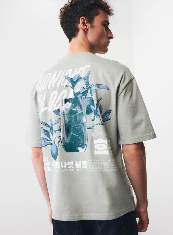 Pale Green Midnight Blue Relaxed Fit Graphic T-Shirt L