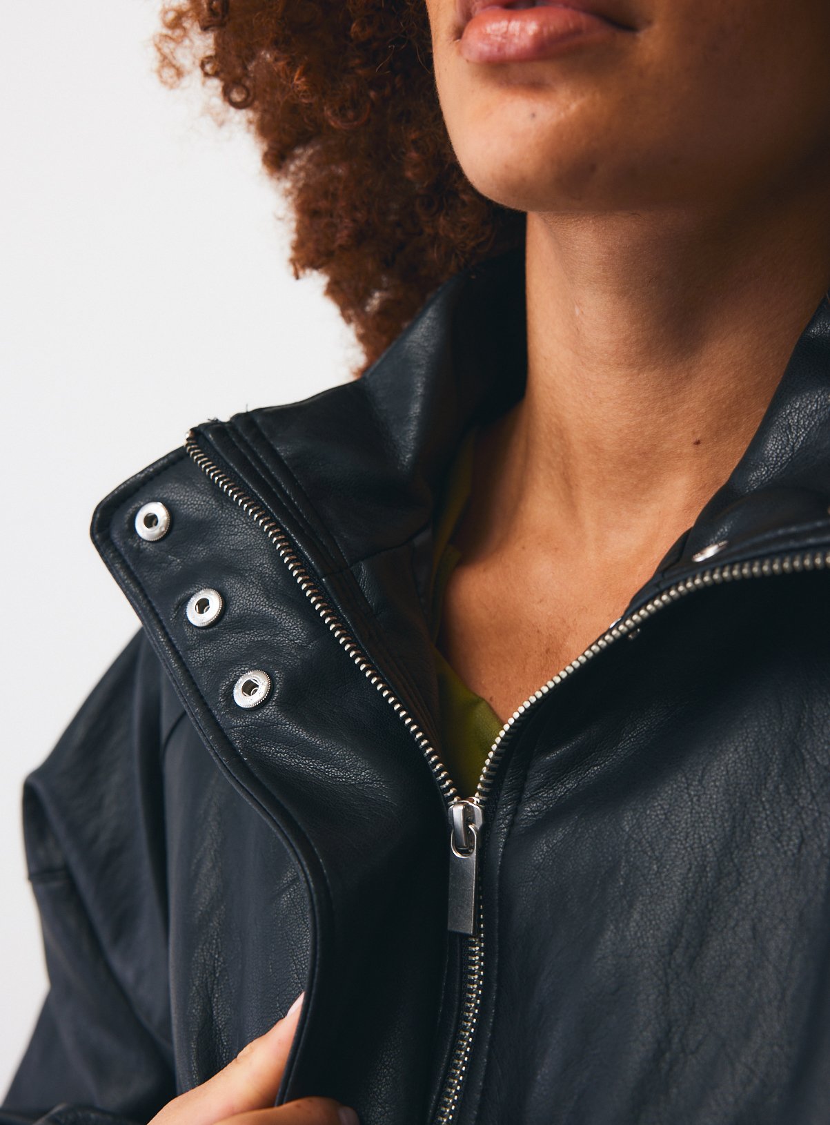Black PU Batwing Funnel Neck Bomber Jacket S - Image 3 thumbnail
