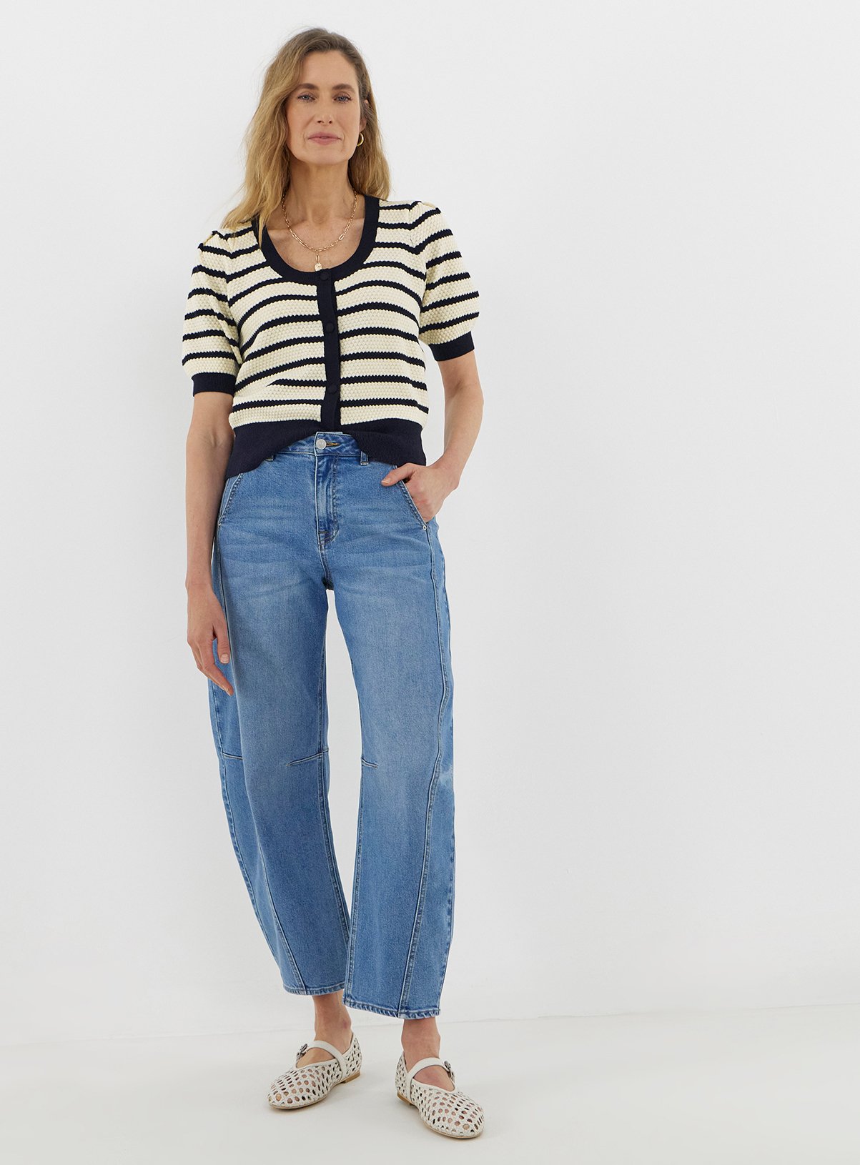 JD WILLIAMS Textured Stripe Short Sleeve Cardigan 8-10 - Image 3 thumbnail