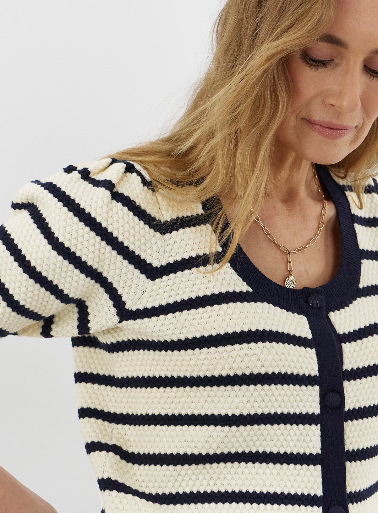 JD WILLIAMS Textured Stripe Short Sleeve Cardigan 8-10 - Image 4 thumbnail