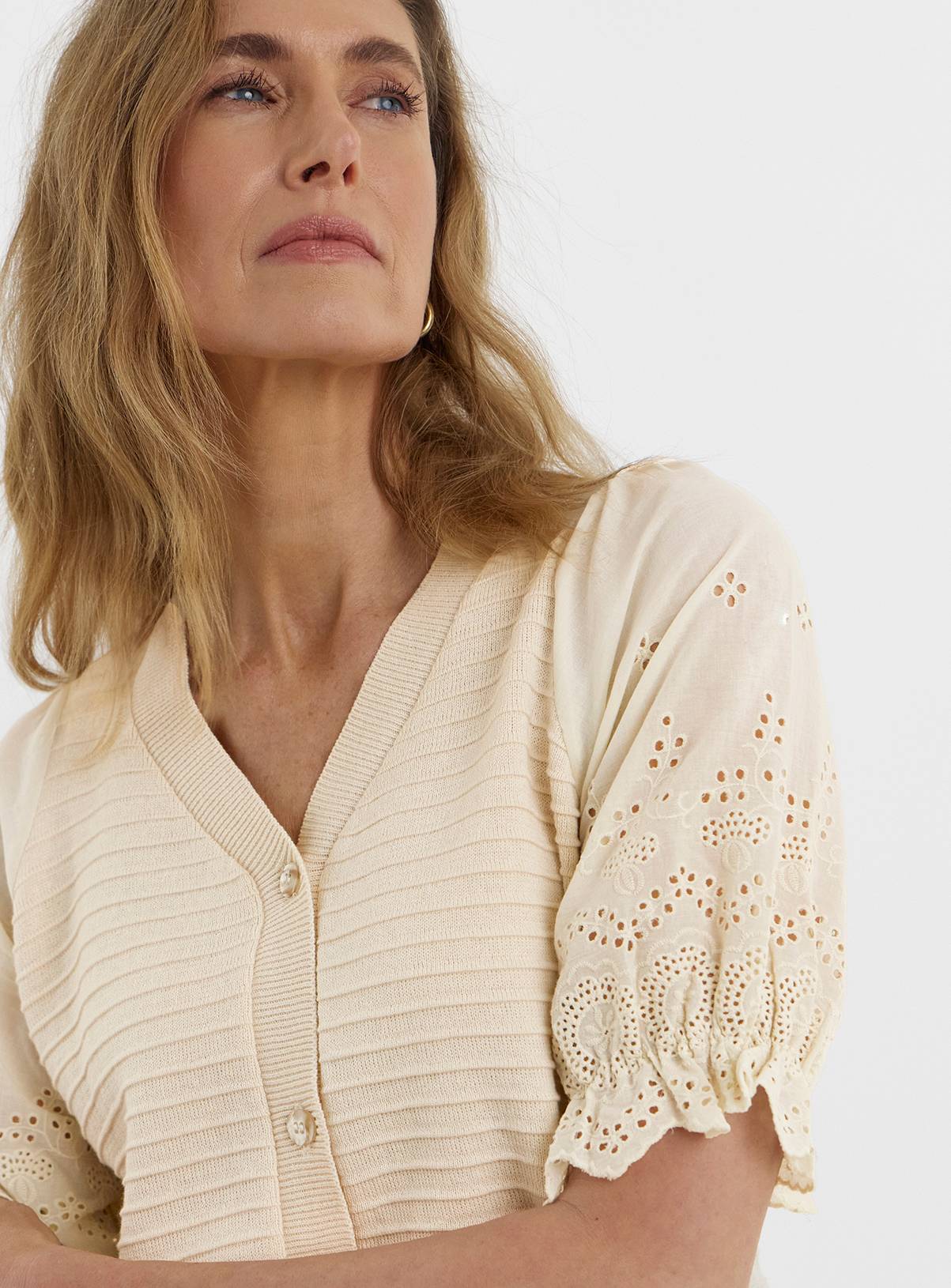 JD WILLIAMS Woven Sleeve Knitted Cardigan 8-10 - Image 4