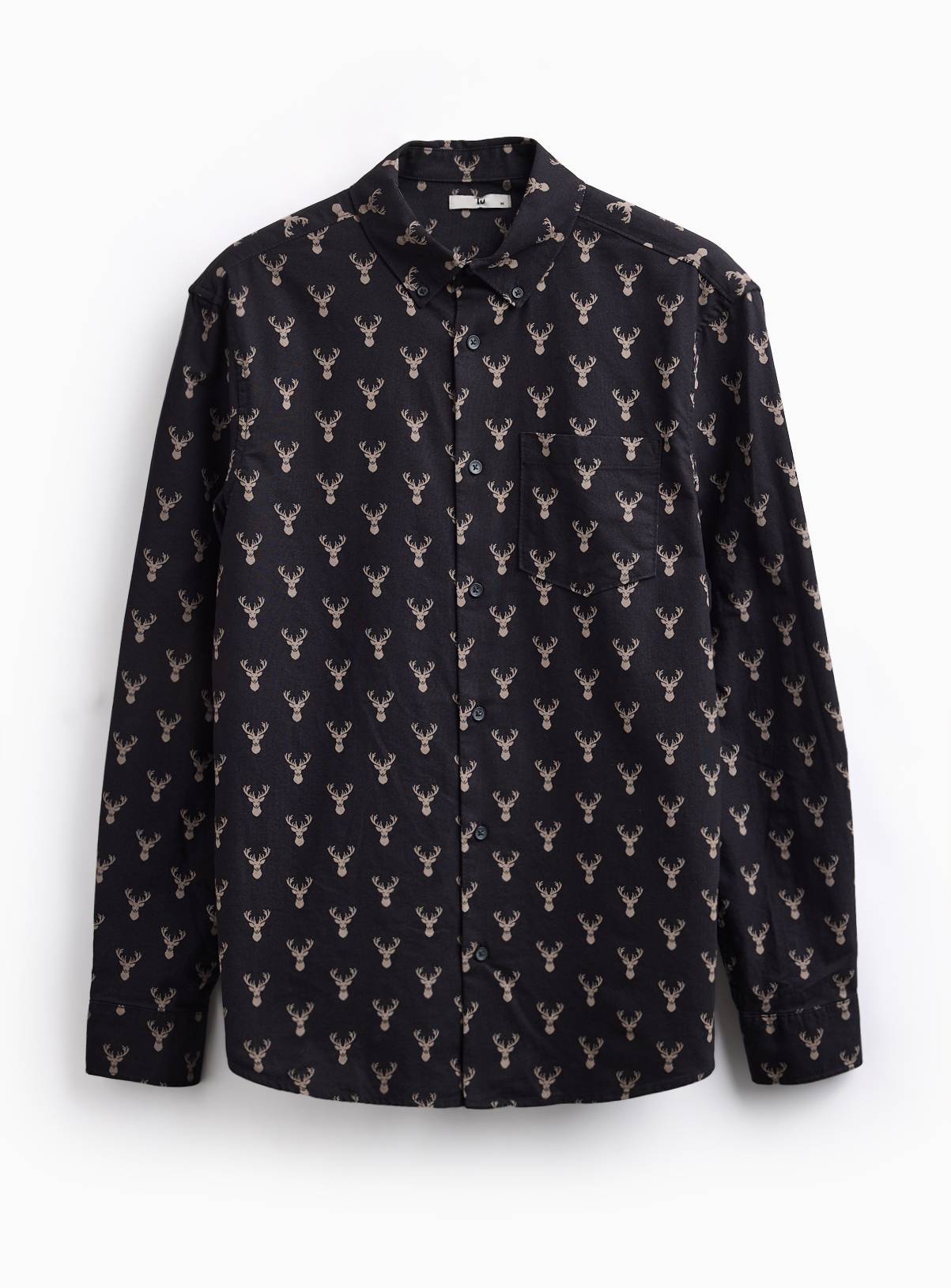 Navy Stag Printed Oxford Shirt M - Image 1