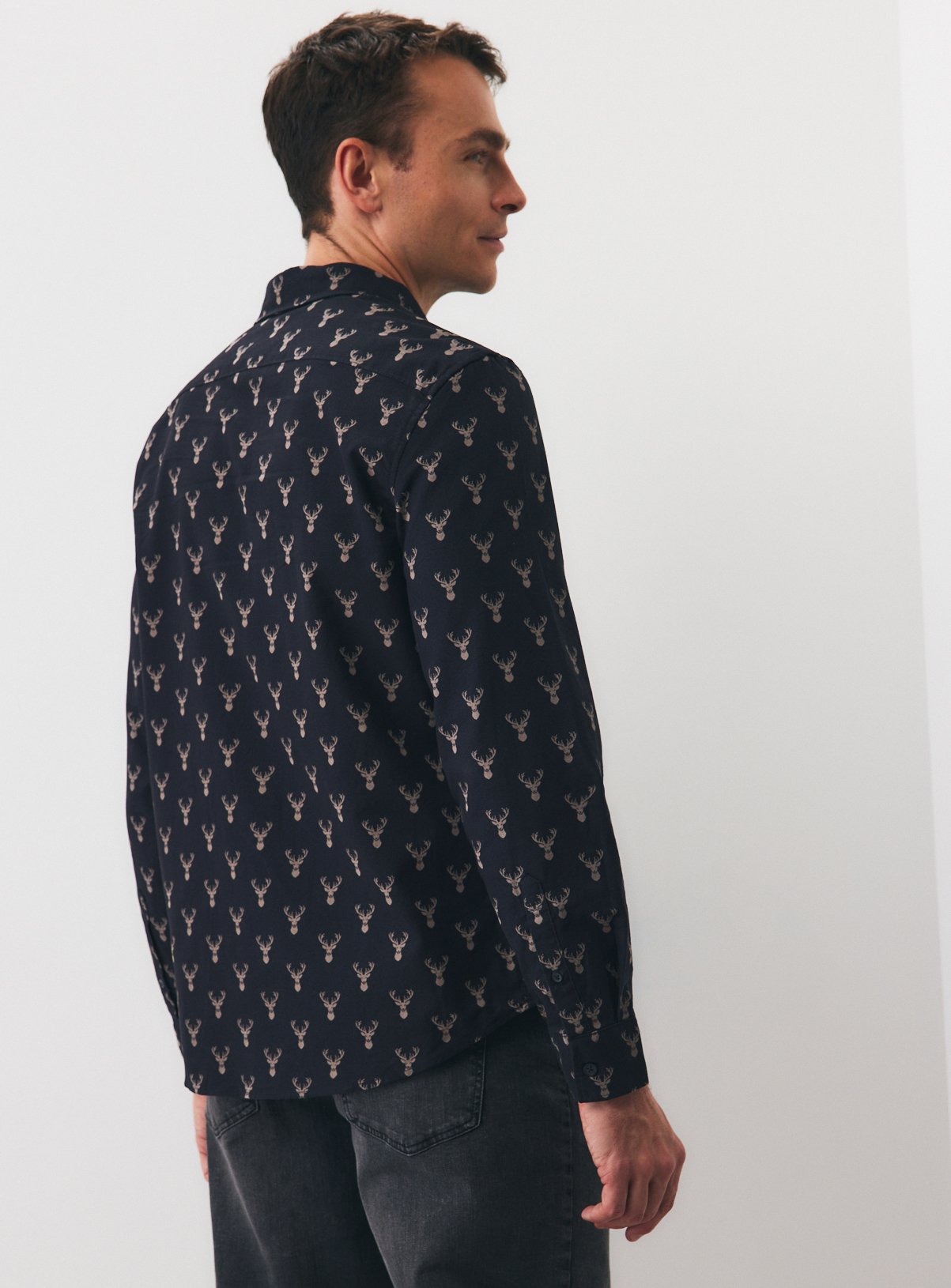 Navy Stag Printed Oxford Shirt XXXL - Image 5 thumbnail