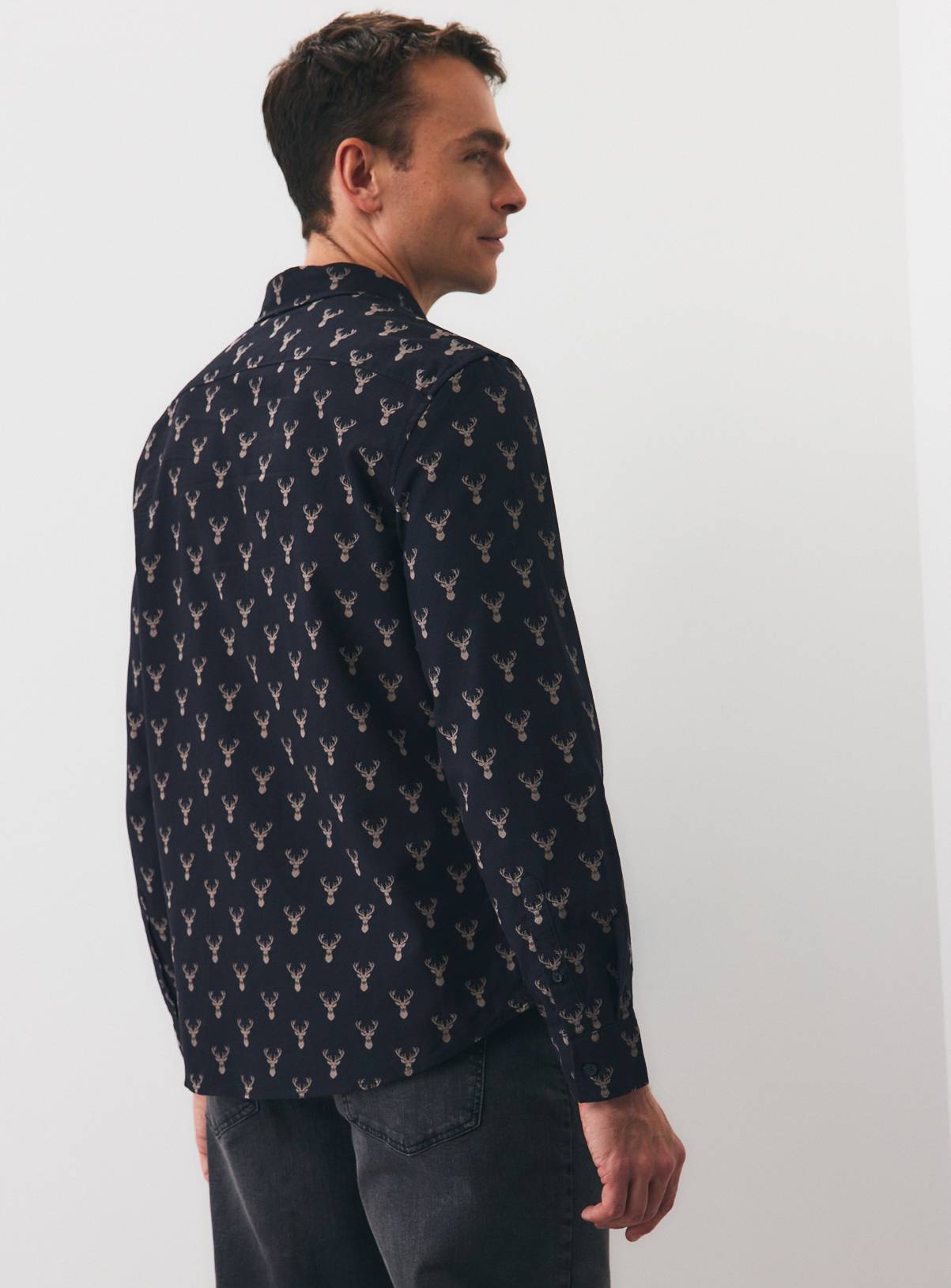 Navy Stag Printed Oxford Shirt XXXL - Image 5