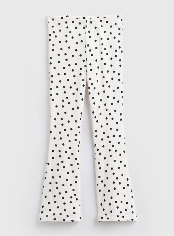 White Polka Dot Print Kick Flare Trousers 10 years