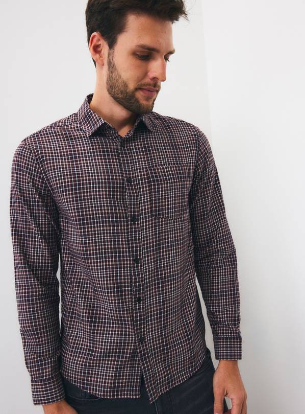Brown Mini Window Pane Brushed Check Shirt L