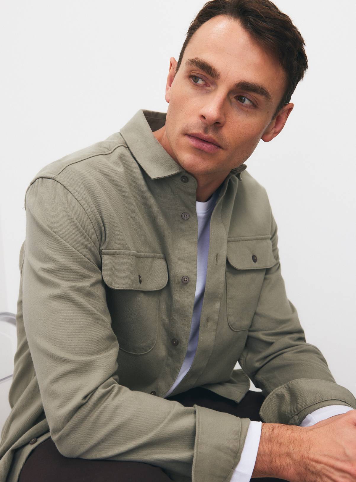Khaki Green Long Sleeve Twill Shirt XL - Image 1