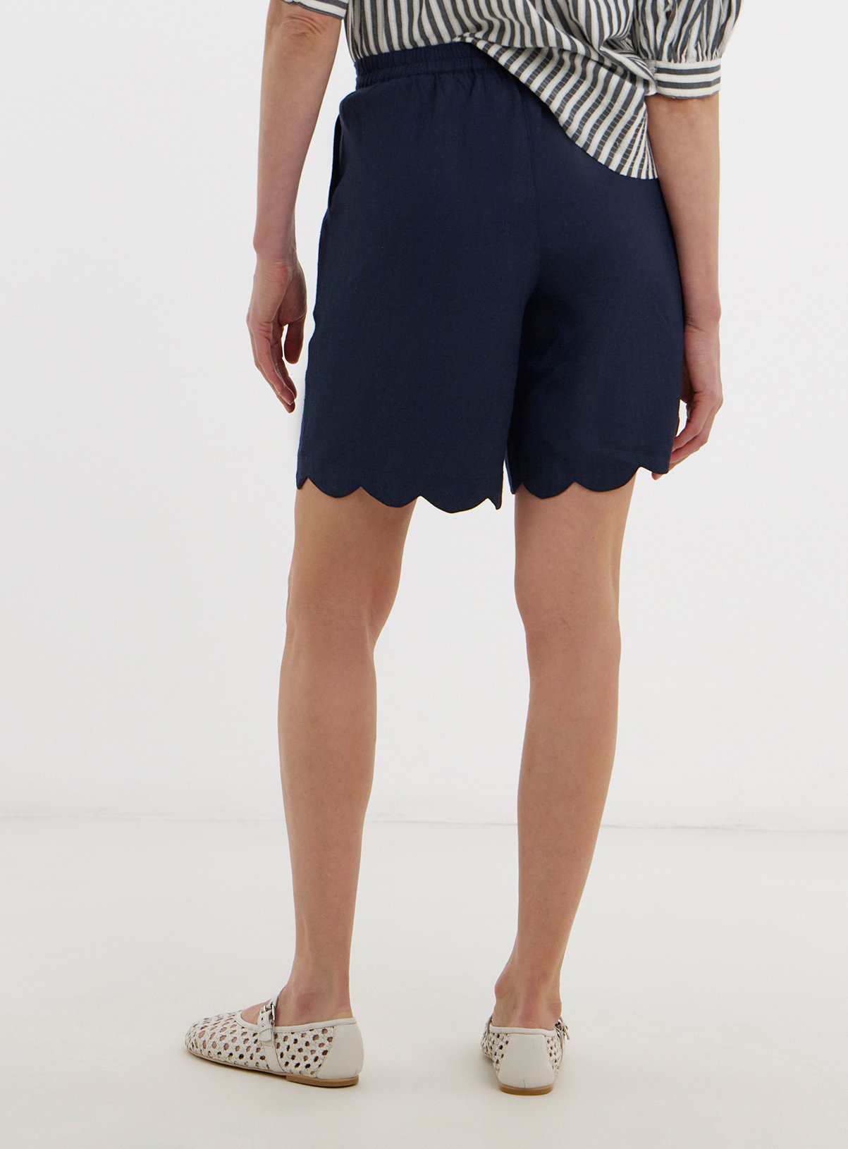 JD WILLIAMS Scallop Edge Linen Mix Short Navy 30 - Image 3 thumbnail