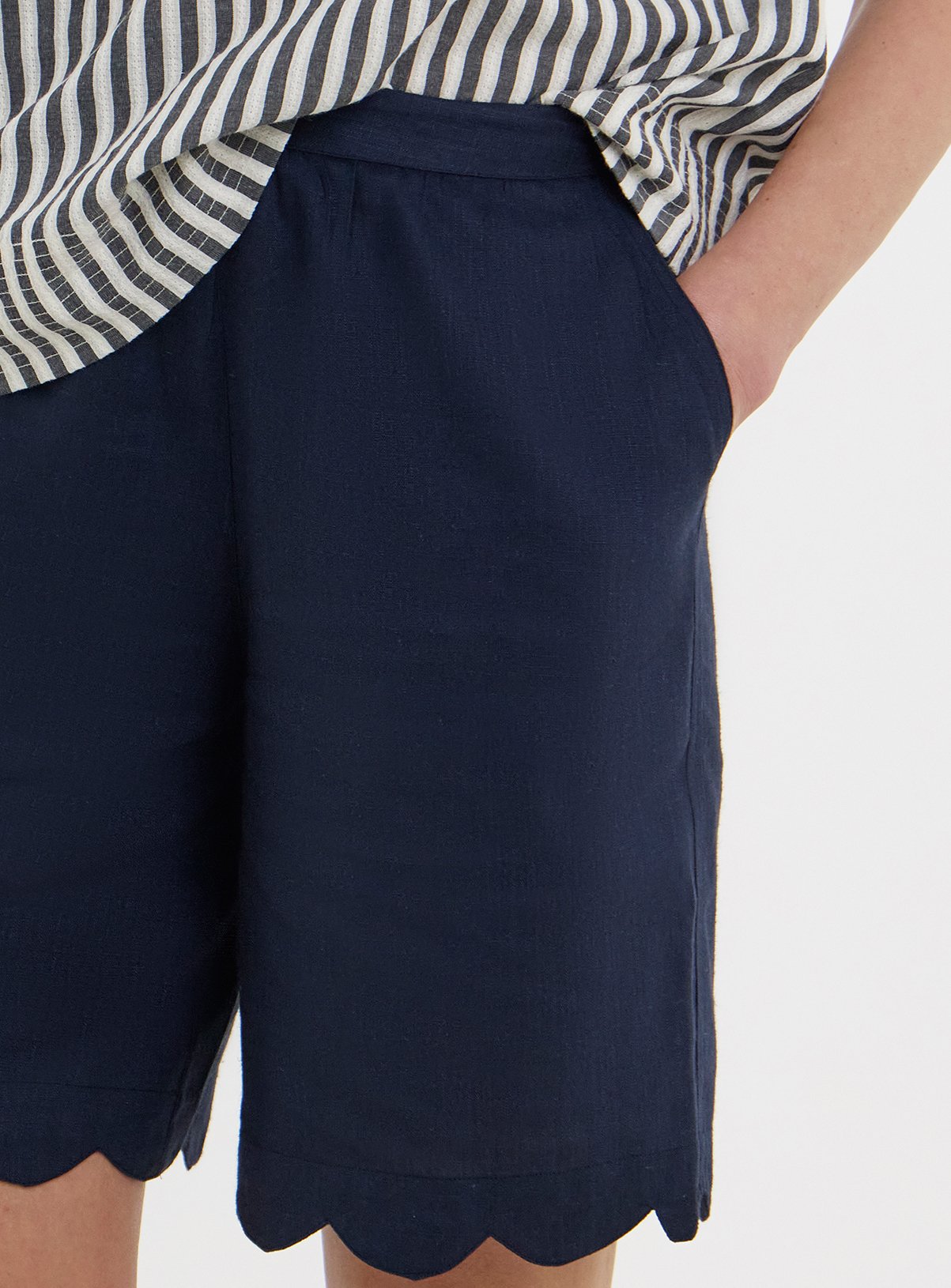 JD WILLIAMS Scallop Edge Linen Mix Short Navy 30 - Image 4 thumbnail