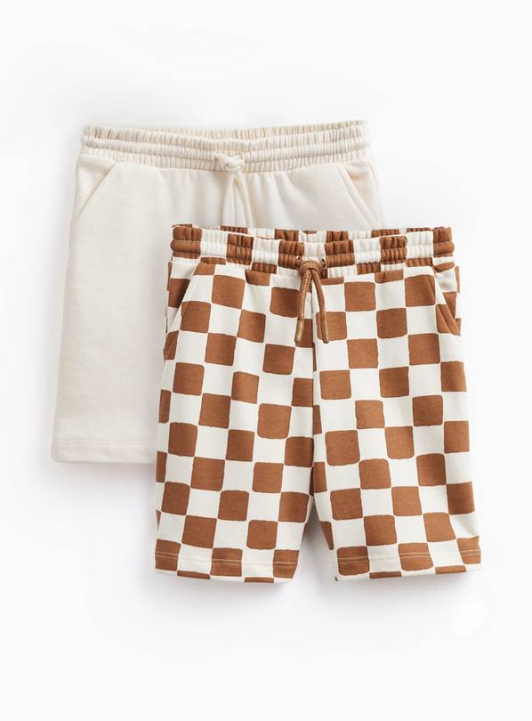 Brown & Checkerboard Print Shorts 2 Pack 1 year