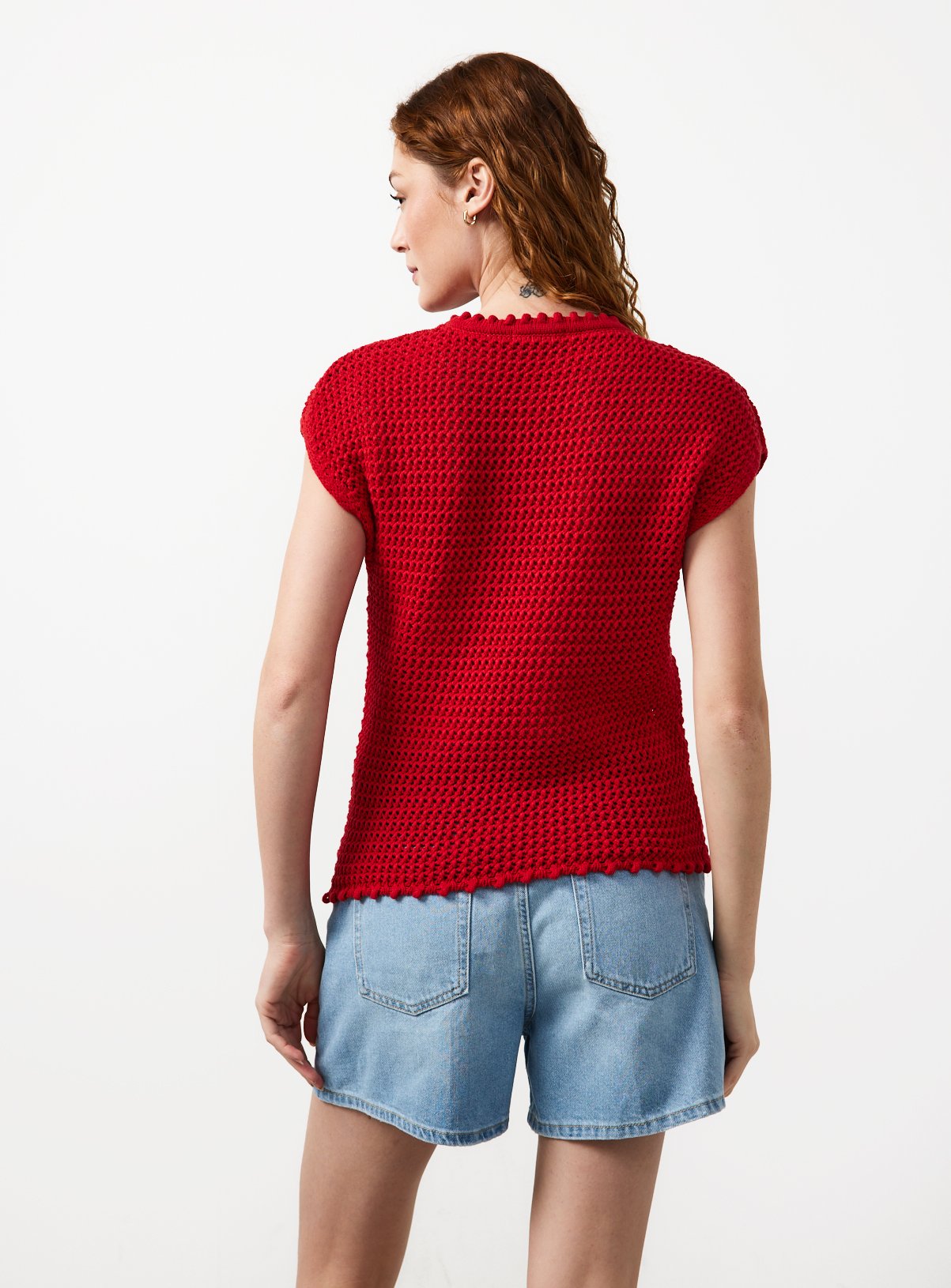 Red Flower Applique Detail Knitted Tank Top L - Image 4 thumbnail