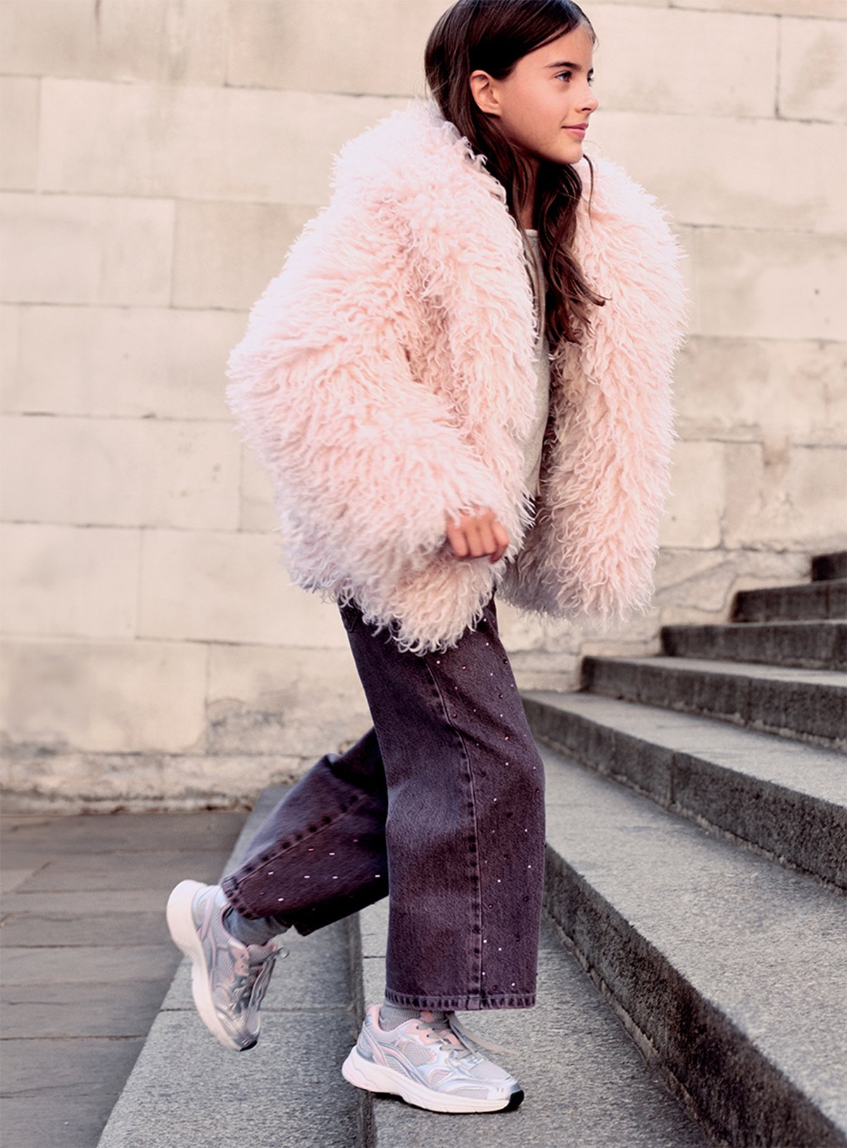 Pink Fluffy Faux Fur Coat 11-12 years - Image 3 thumbnail