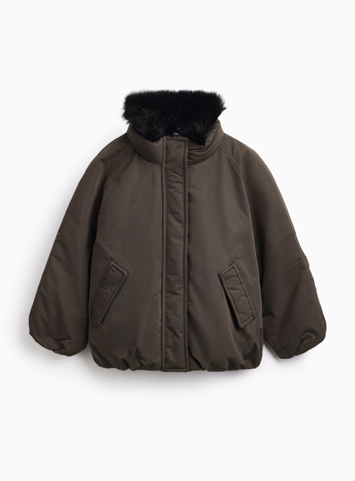Khaki Short Padded Faux Fur Collar Jacket 7-8 years - Image 1 thumbnail