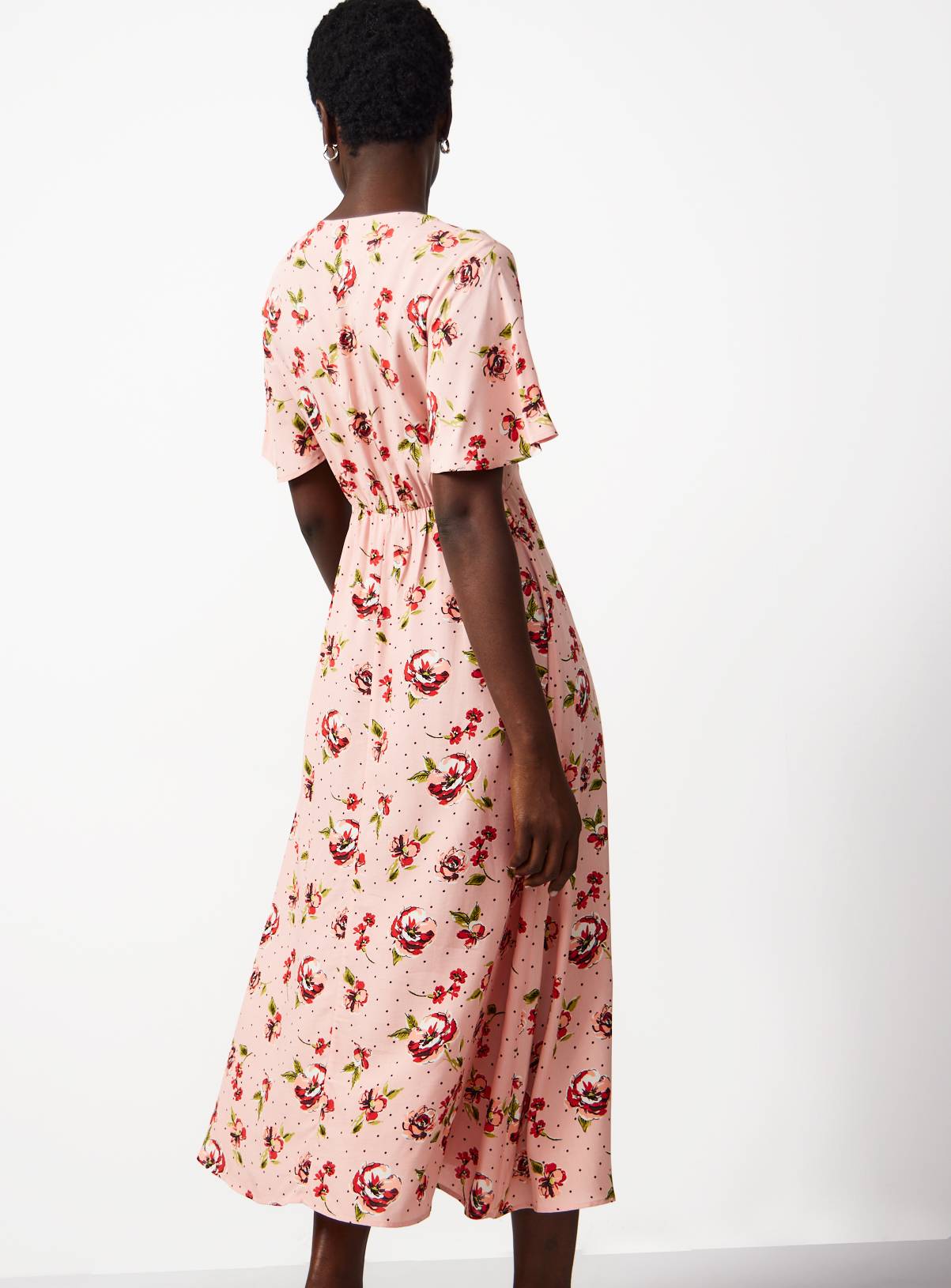 Pink Floral Viscose Midi Tea Dress with Lace Trim 22 - Image 4