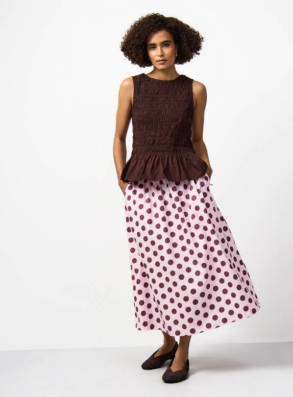 Pink Spot Shirred Tie Detail Co-ord Midaxi Skirt 20