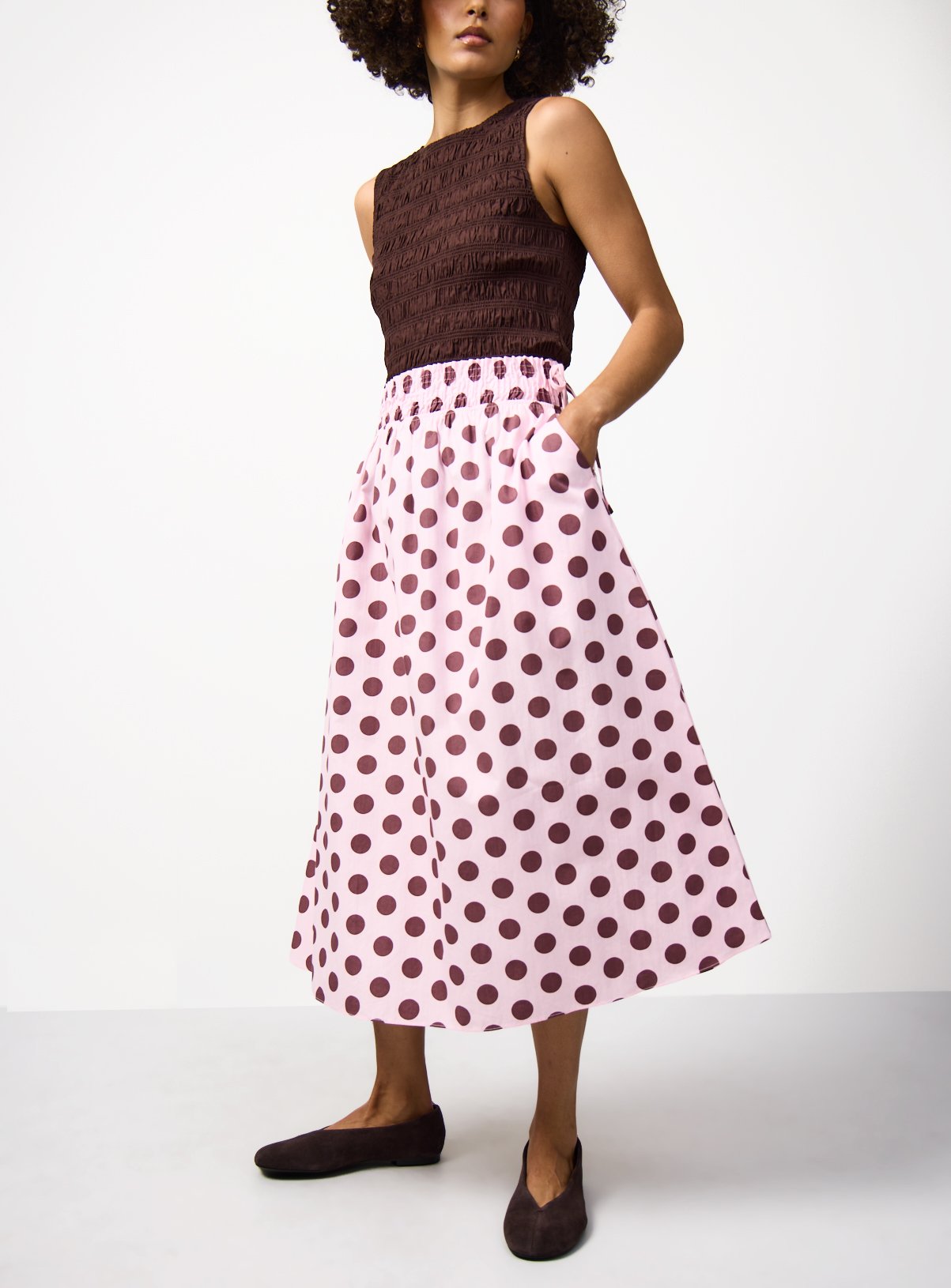 Pink Spot Shirred Tie Detail Co-ord Midaxi Skirt 12 - Image 2 thumbnail
