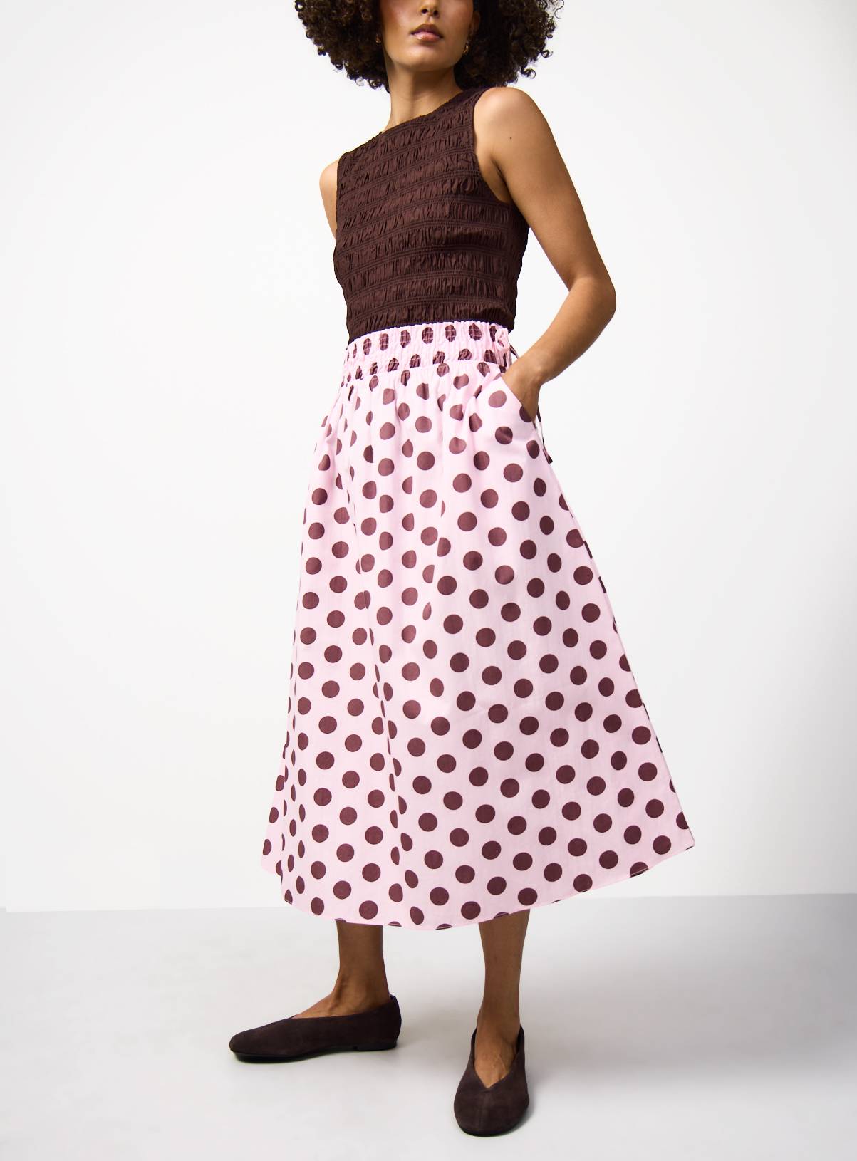 Pink Spot Shirred Tie Detail Co-ord Midaxi Skirt 12 - Image 2