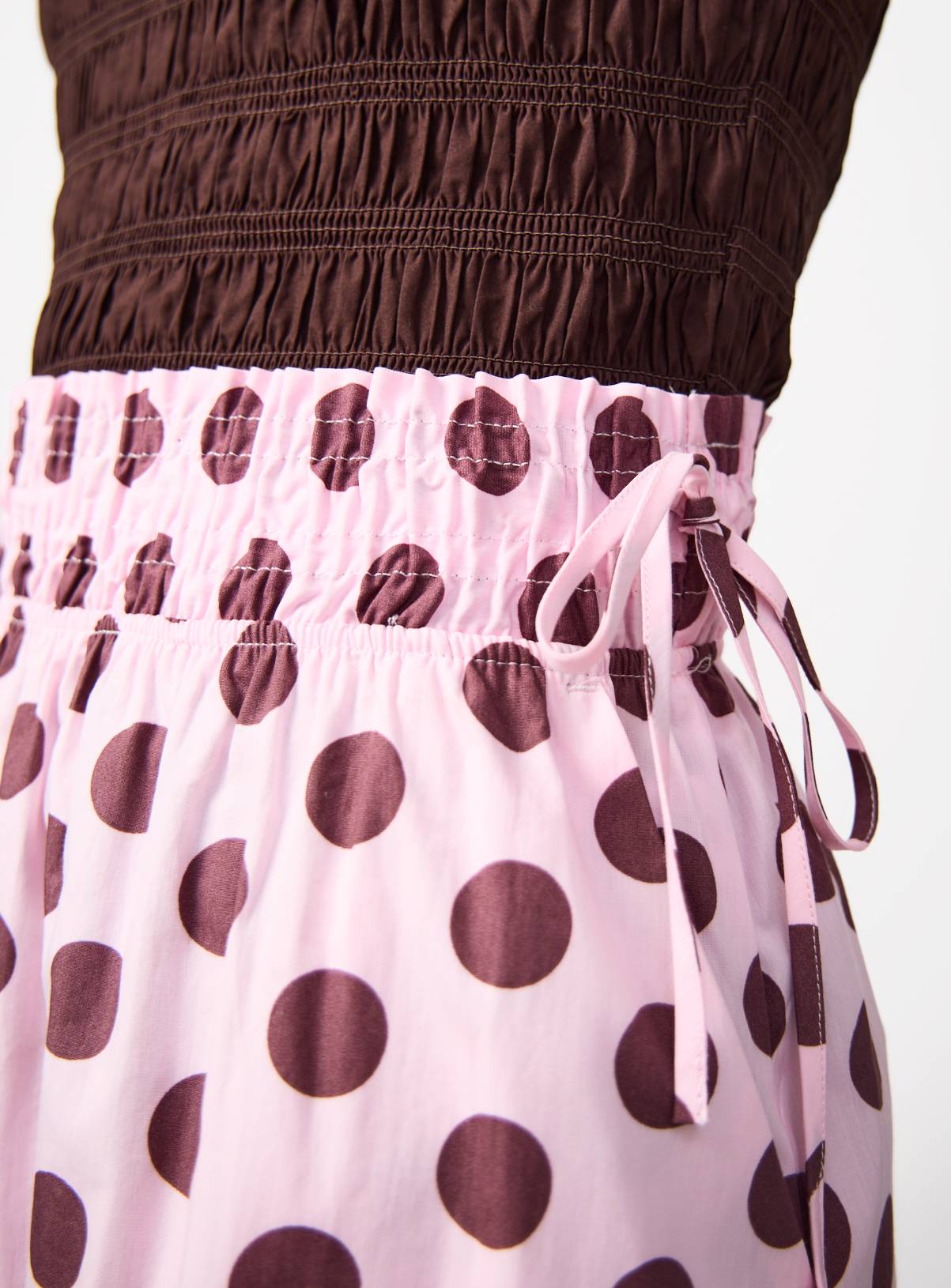 Pink Spot Shirred Tie Detail Co-ord Midaxi Skirt 12 - Image 3