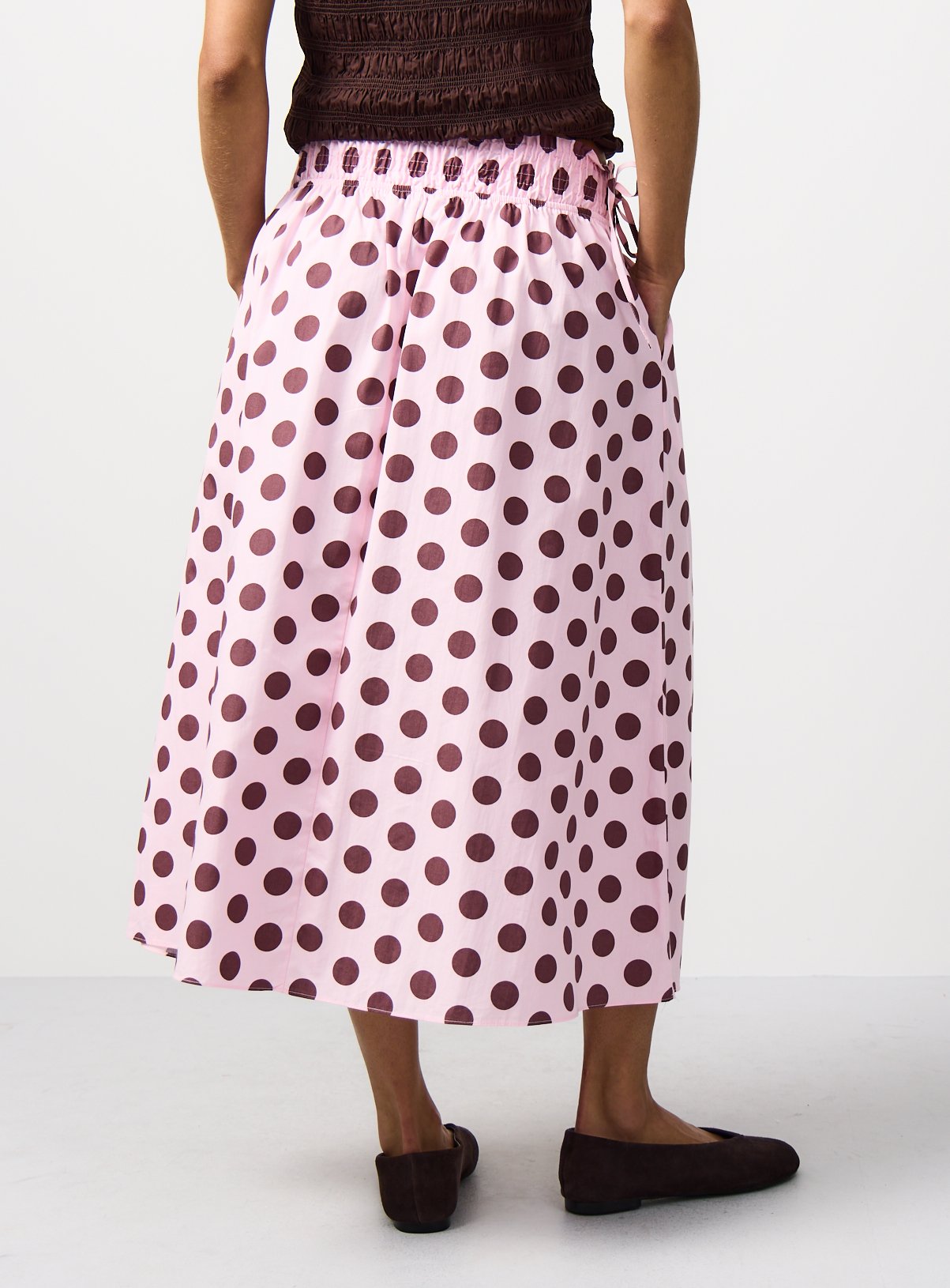 Pink Spot Shirred Tie Detail Co-ord Midaxi Skirt 12 - Image 4 thumbnail