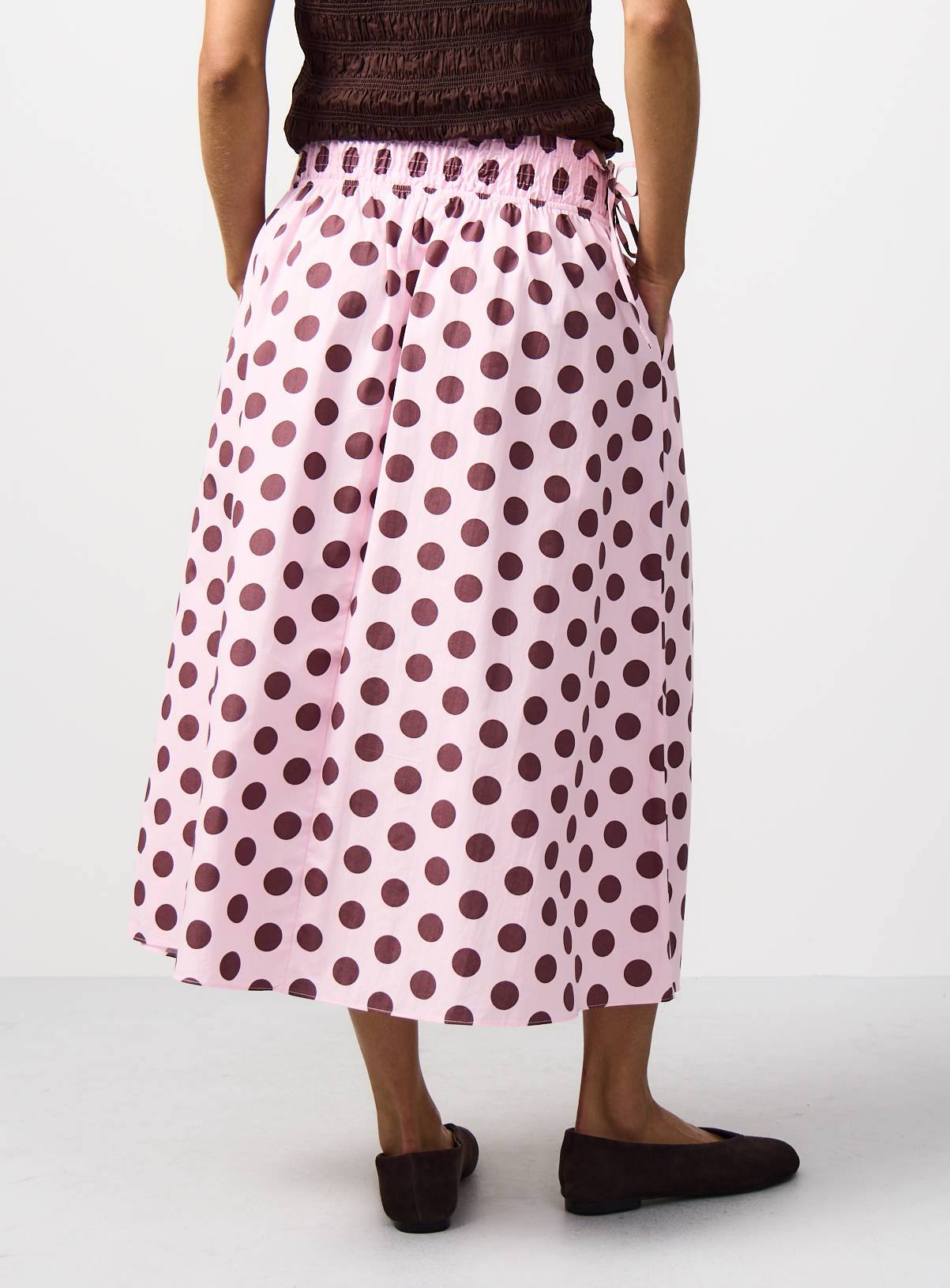 Pink Spot Shirred Tie Detail Co-ord Midaxi Skirt 12 - Image 4