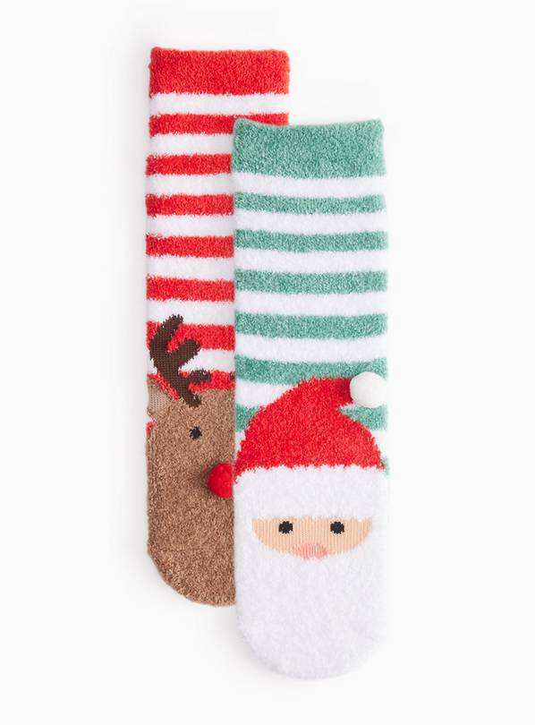 Christmas Reindeer & Santa Cosy Socks 2-Pack 9-12 Infant