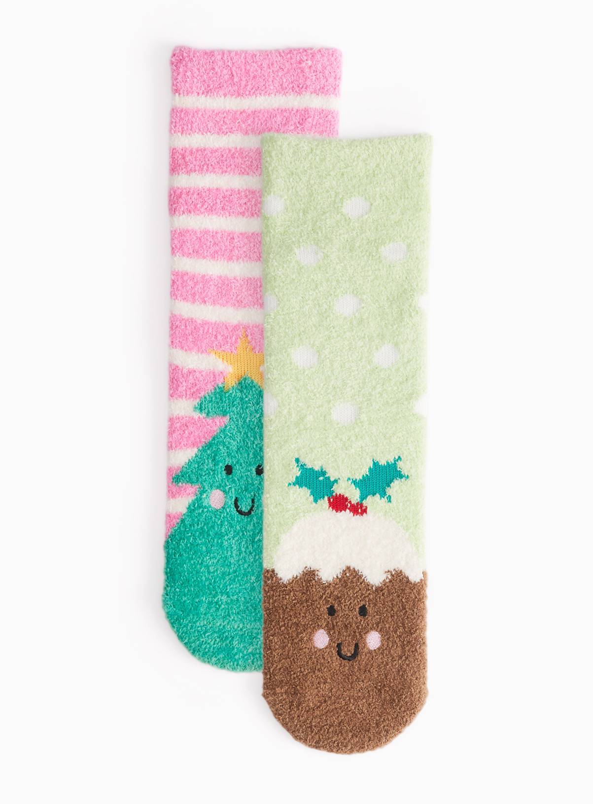Christmas Pudding & Tree Cosy Socks 2-Pack 9-12 Infant - Image 1