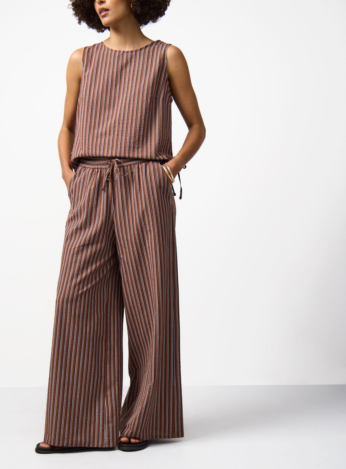 Brown Stripe Cotton Rich Wide Leg Co-ord Trousers 12 - Image 2 thumbnail