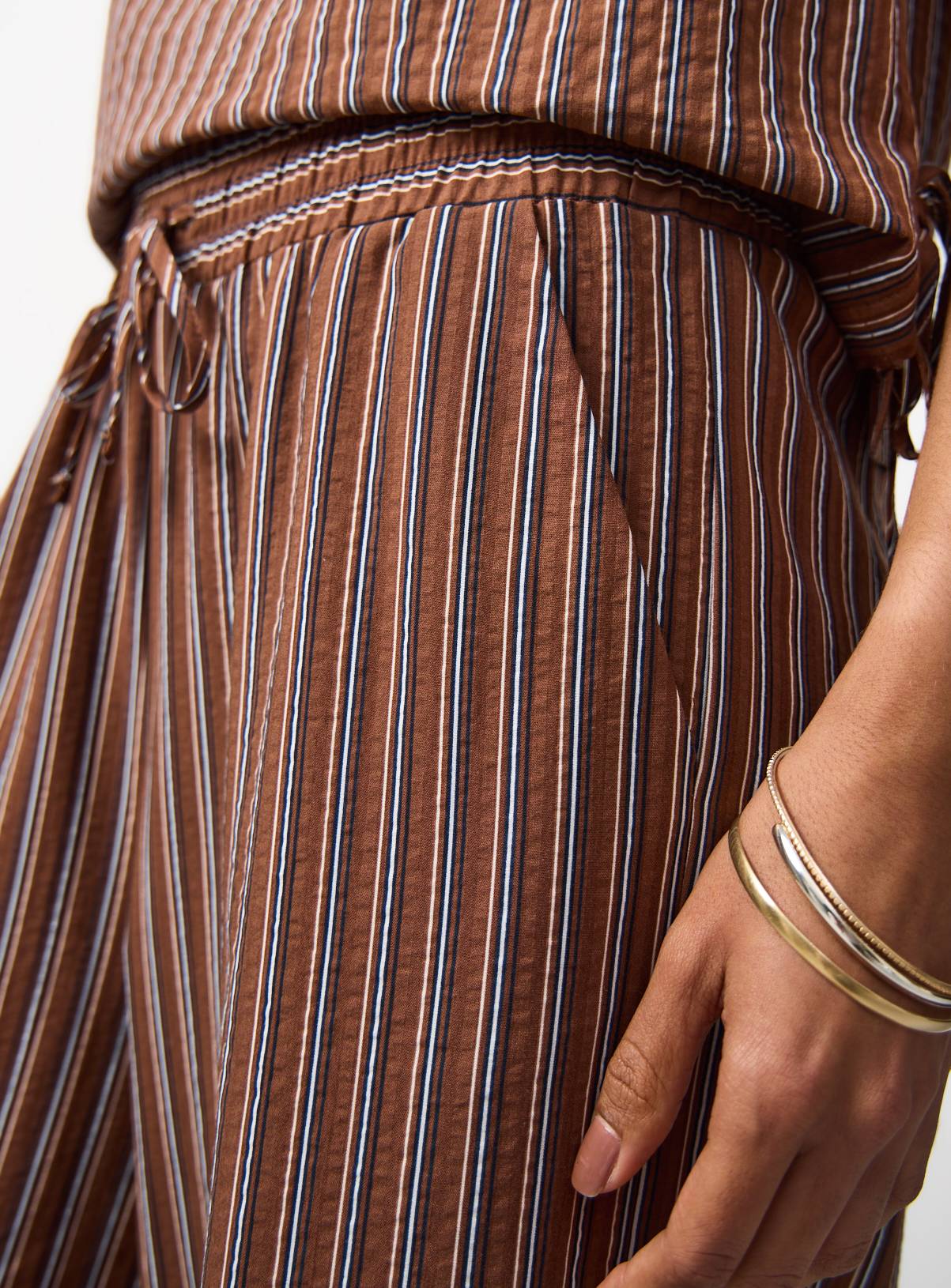Brown Stripe Cotton Rich Wide Leg Co-ord Trousers 12 - Image 3