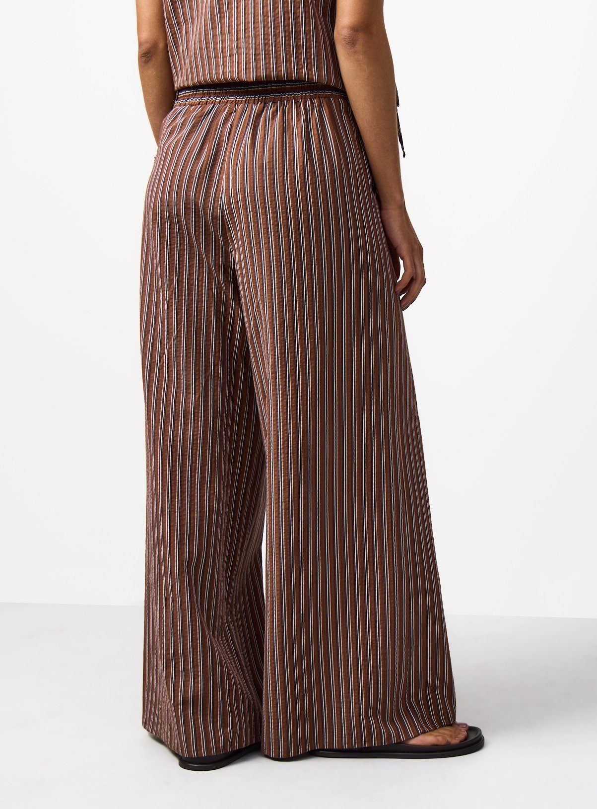 Brown Stripe Cotton Rich Wide Leg Co-ord Trousers 12 - Image 4 thumbnail